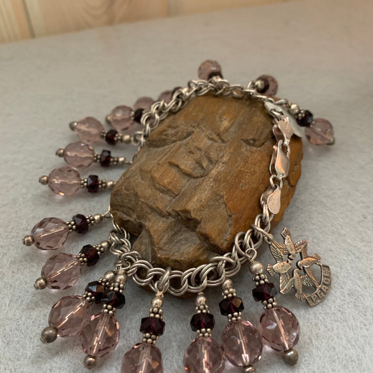 Hand Made Sterling Silver Crystal and Amethyst Chain Charm Bracelet