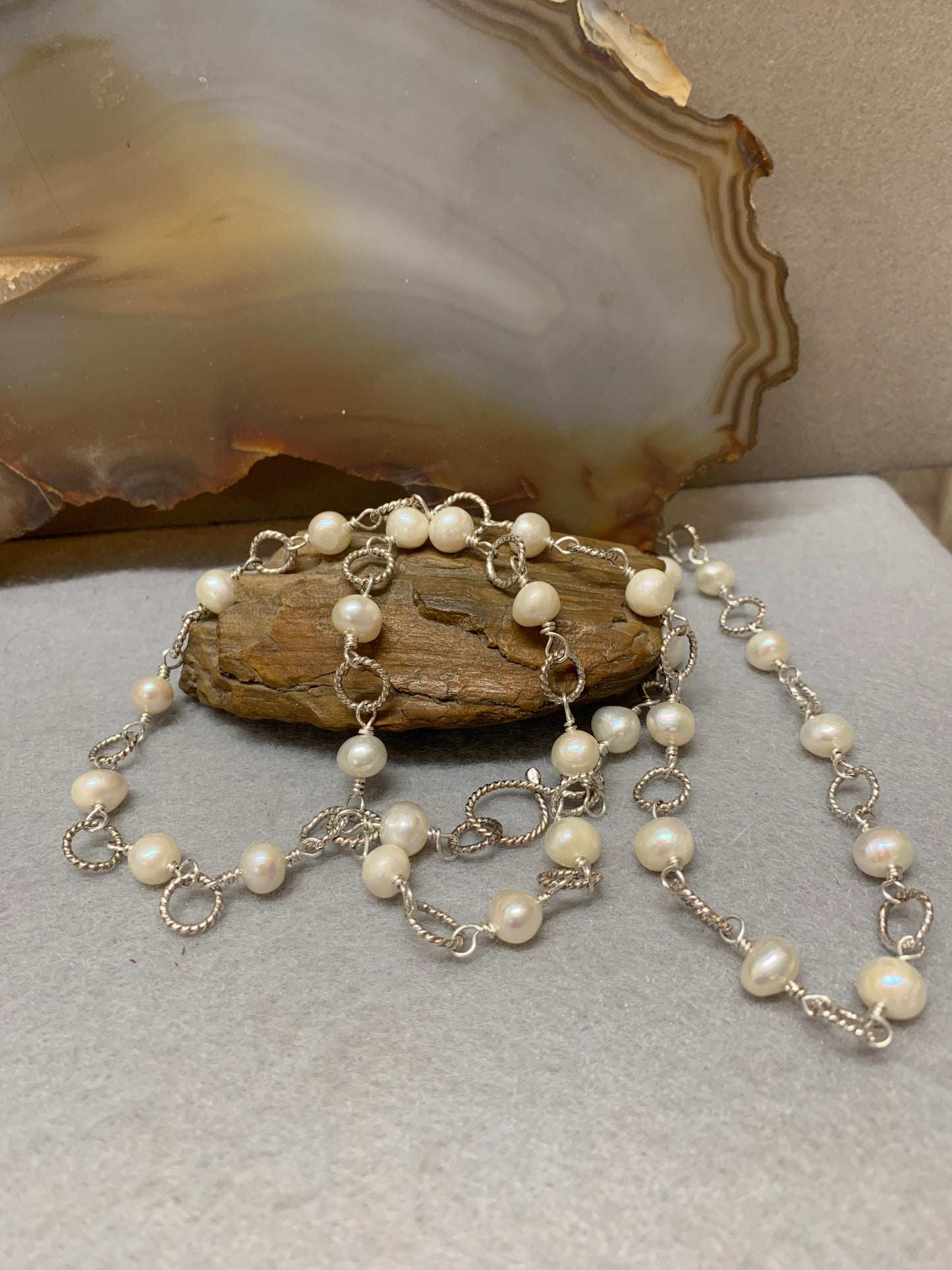 Handmade Sterling Silver and Pearls Necklace with Earrings