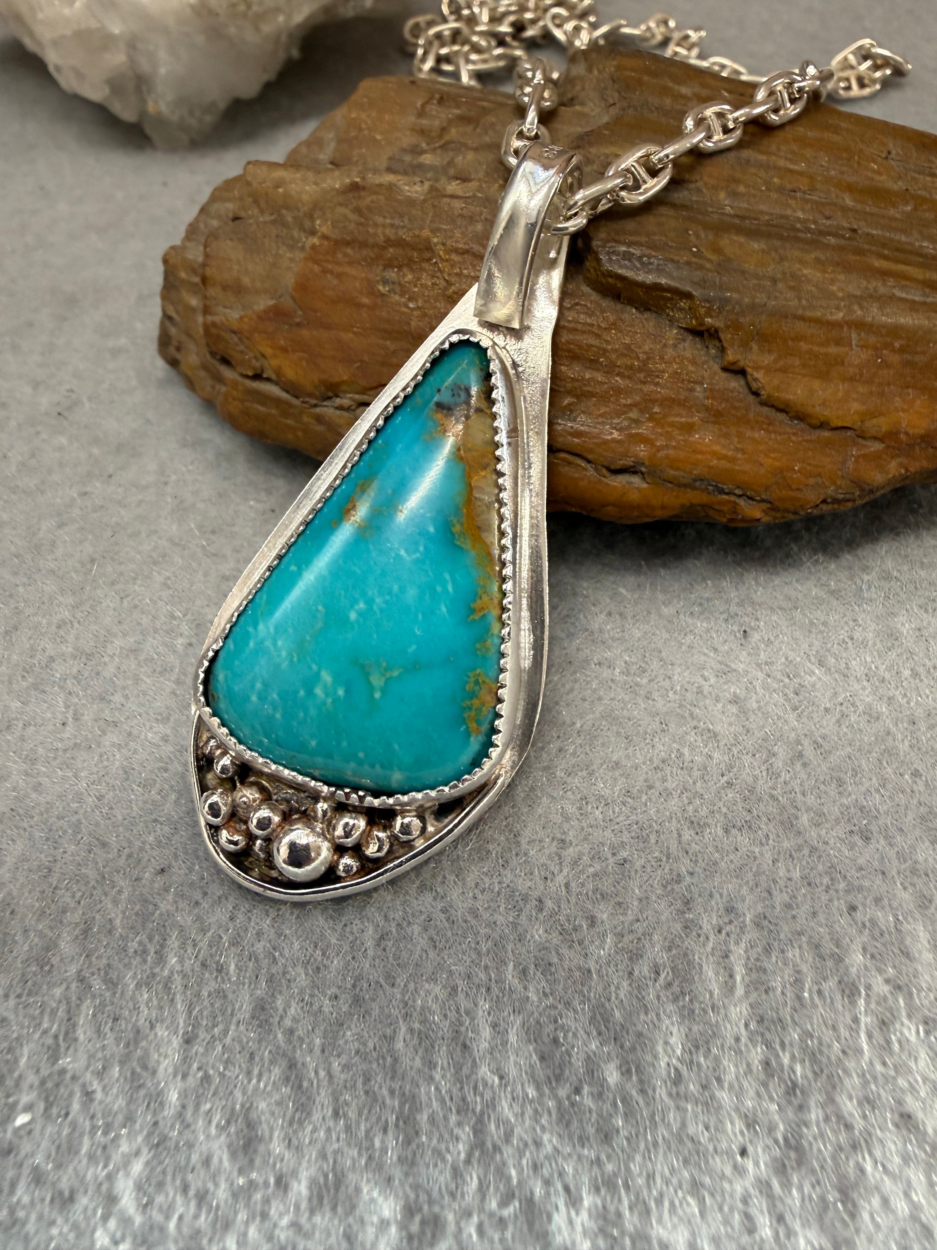 Handmade Sterling Silver Pendant Necklace Kingman Turquoise – J
