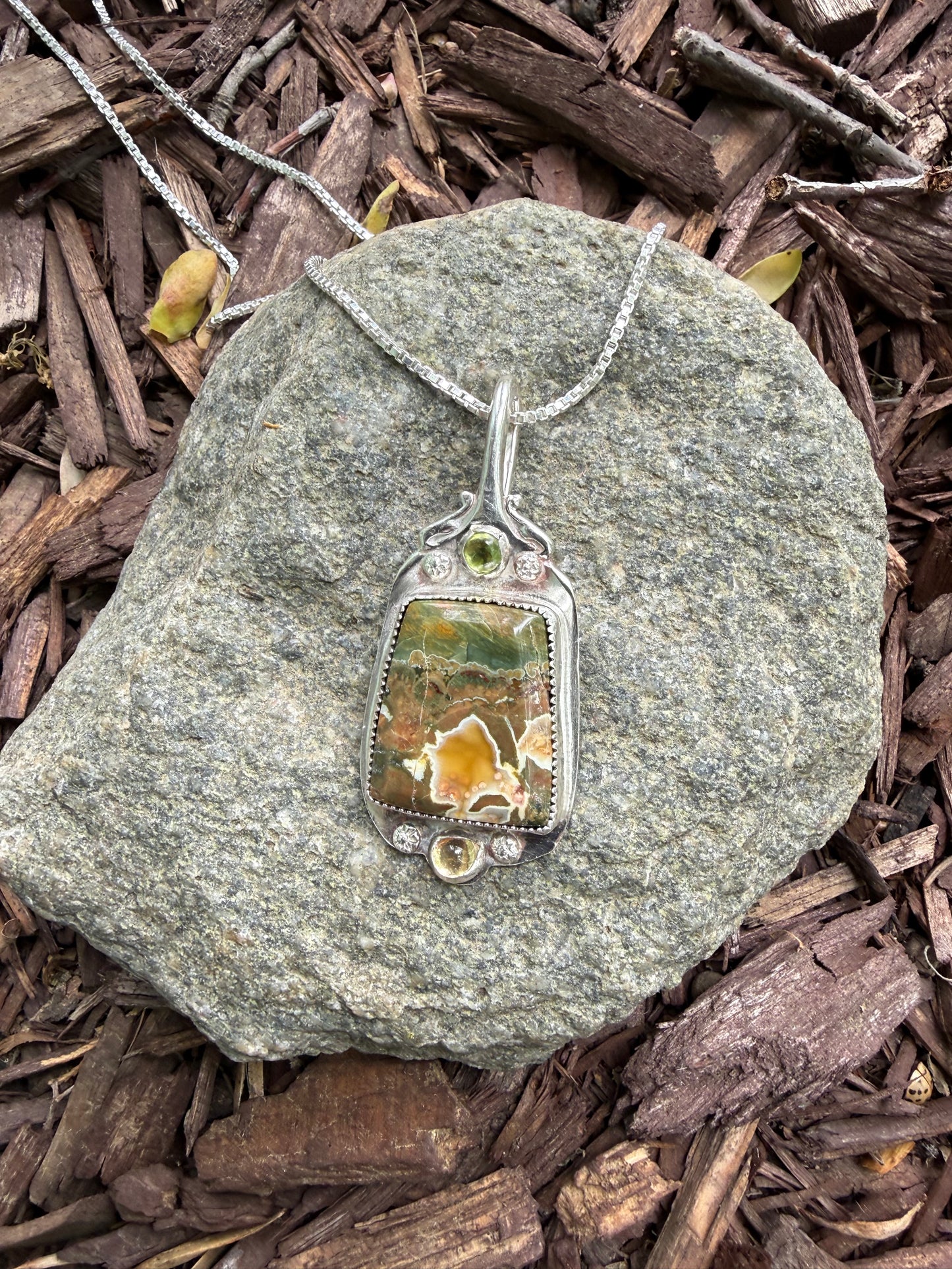 Handmade Sterling Silver Ocean Jasper Pendant Necklace