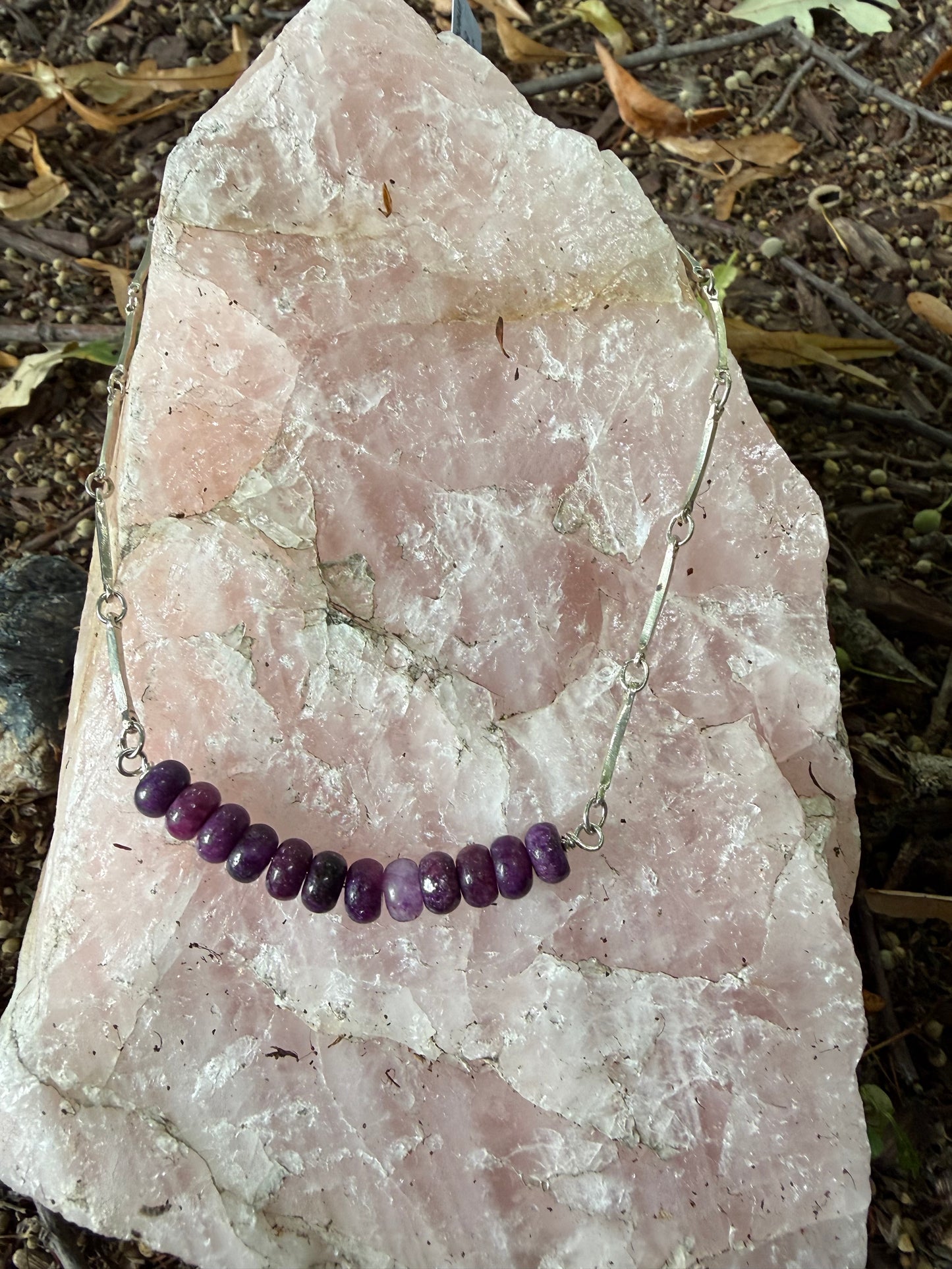 Hand Made Sterling Silver Lepidolite Bar Chain Necklace