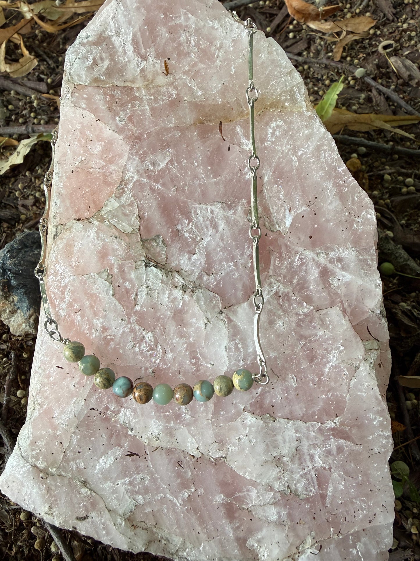 Hand Made Sterling Silver and Aqua Terra Bar Chain Necklace