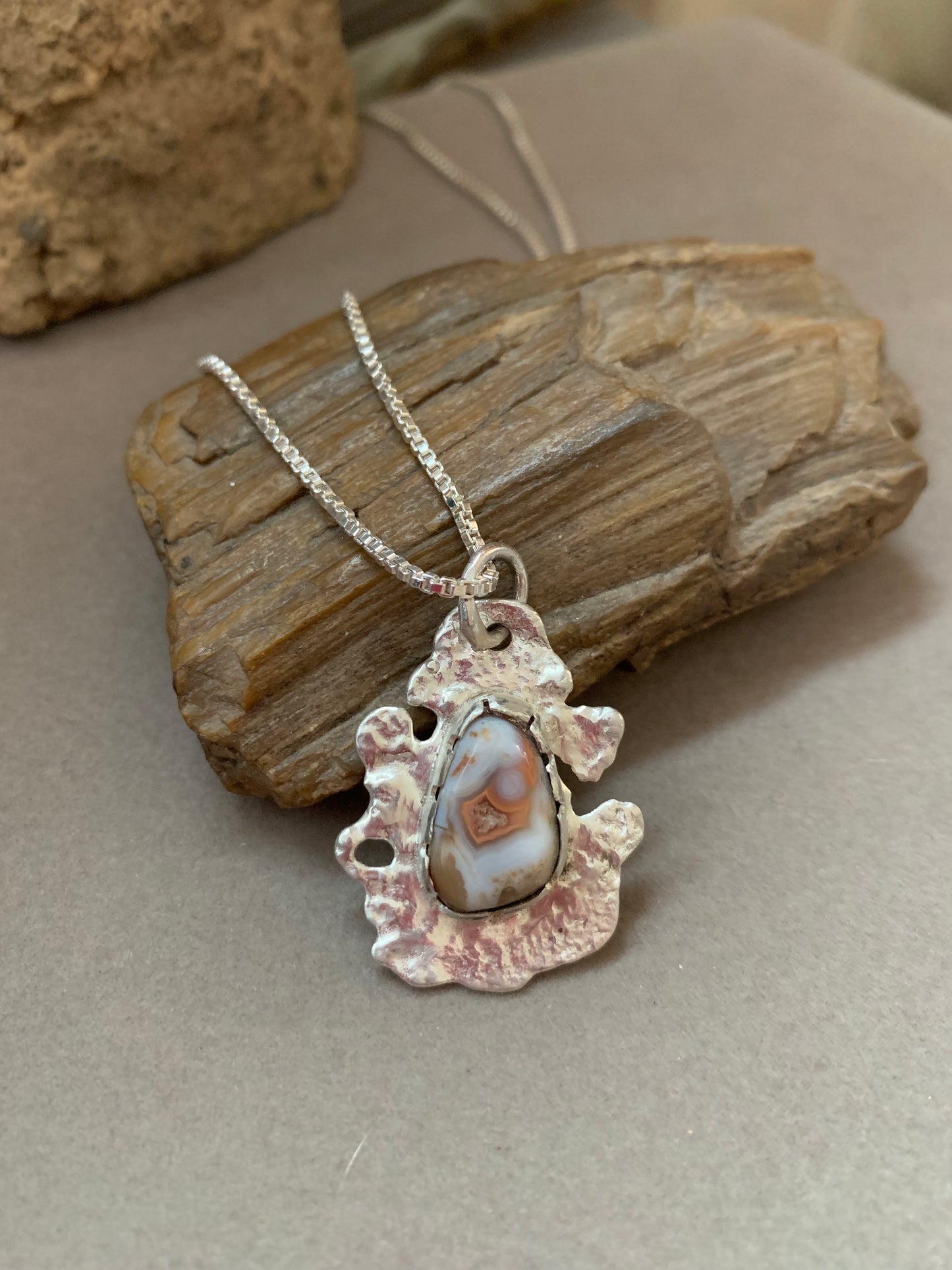 Hand Made Sterling Silver TeePee Canyon Agate on Splatt! Pendant Necklace
