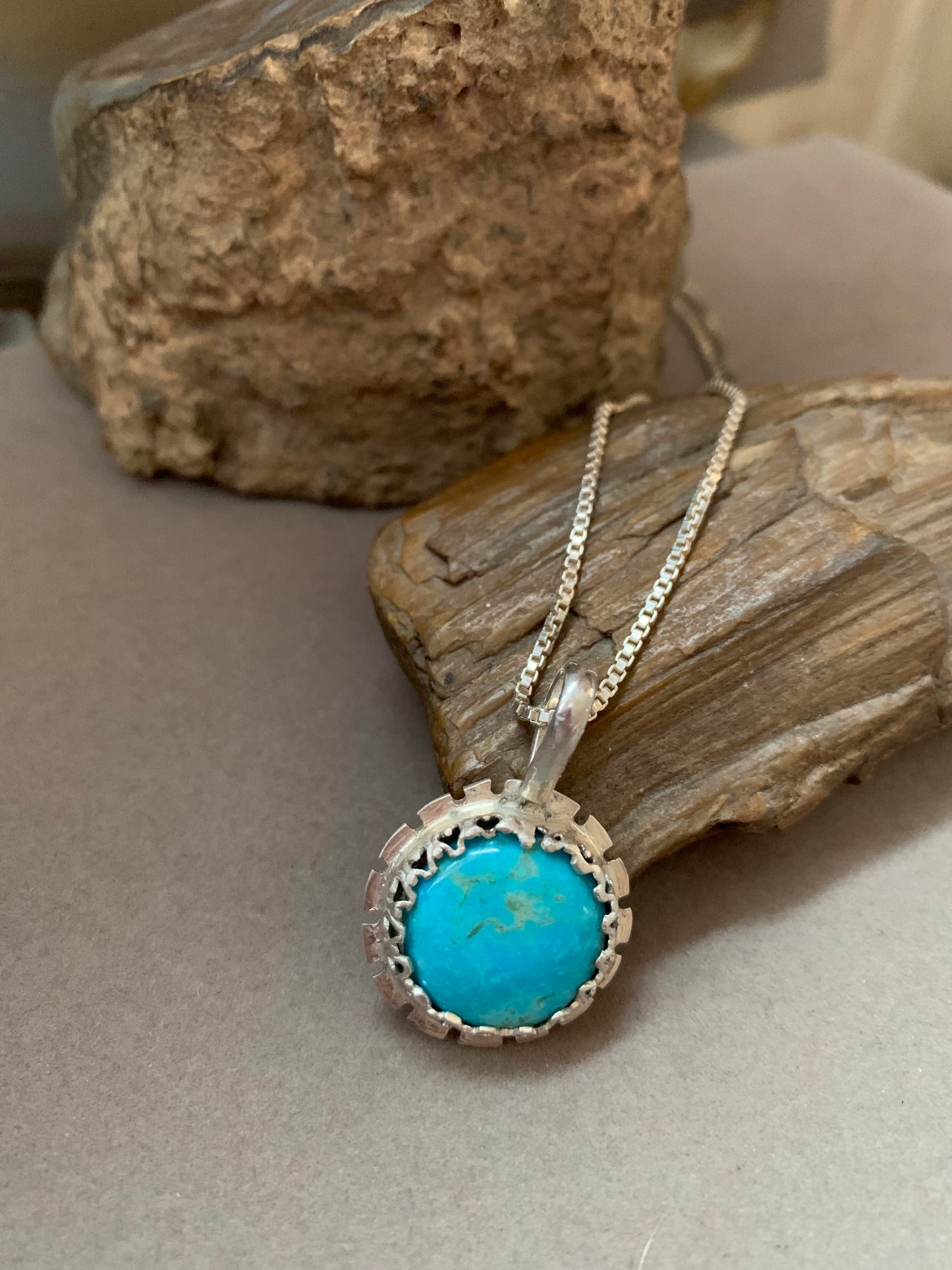 Hand Made Sterling Silver and Kingman Turquoise Pendant Necklace