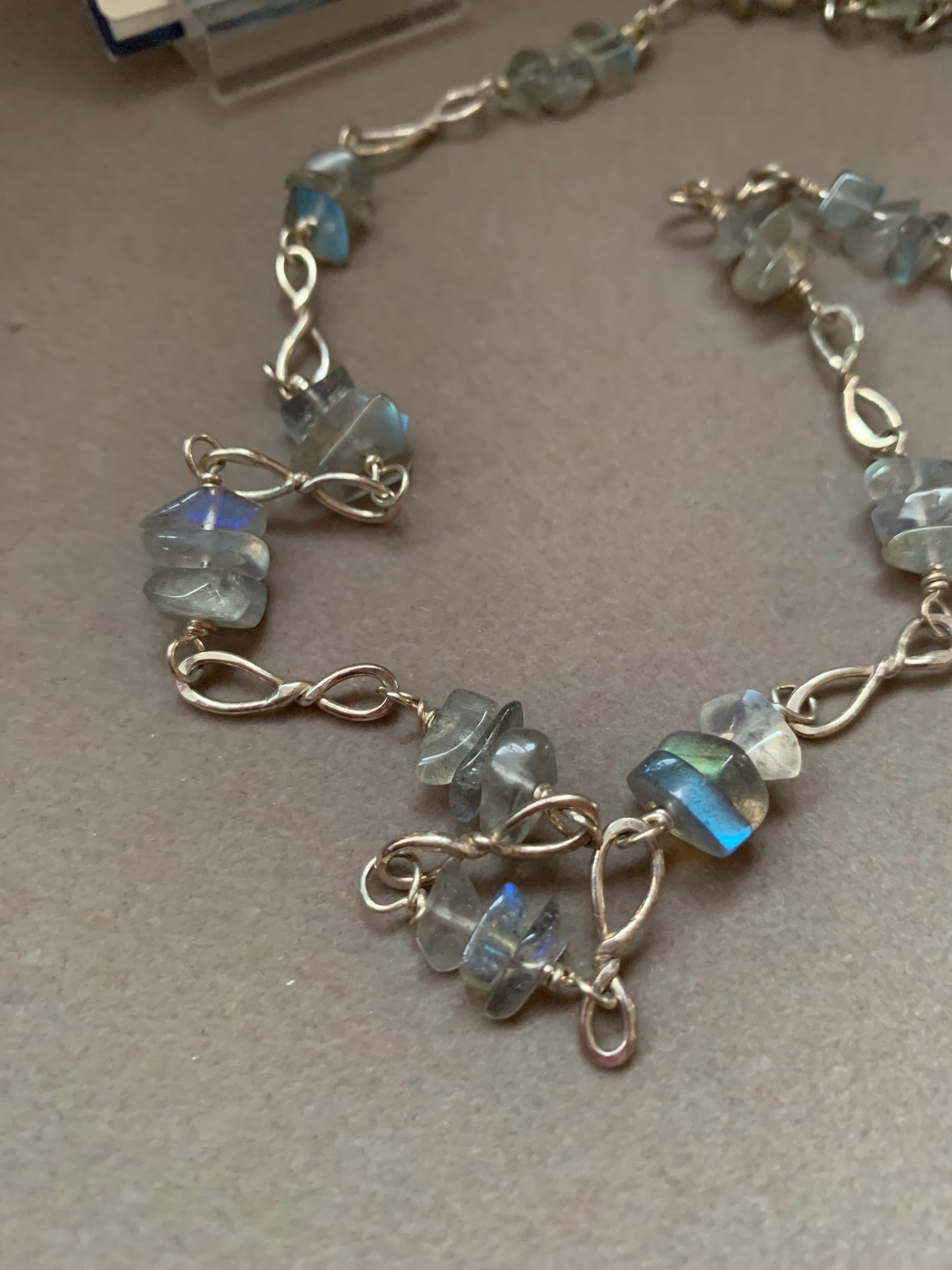Hand Made Sterling Silver Labradorite Chain Necklace and Earrings