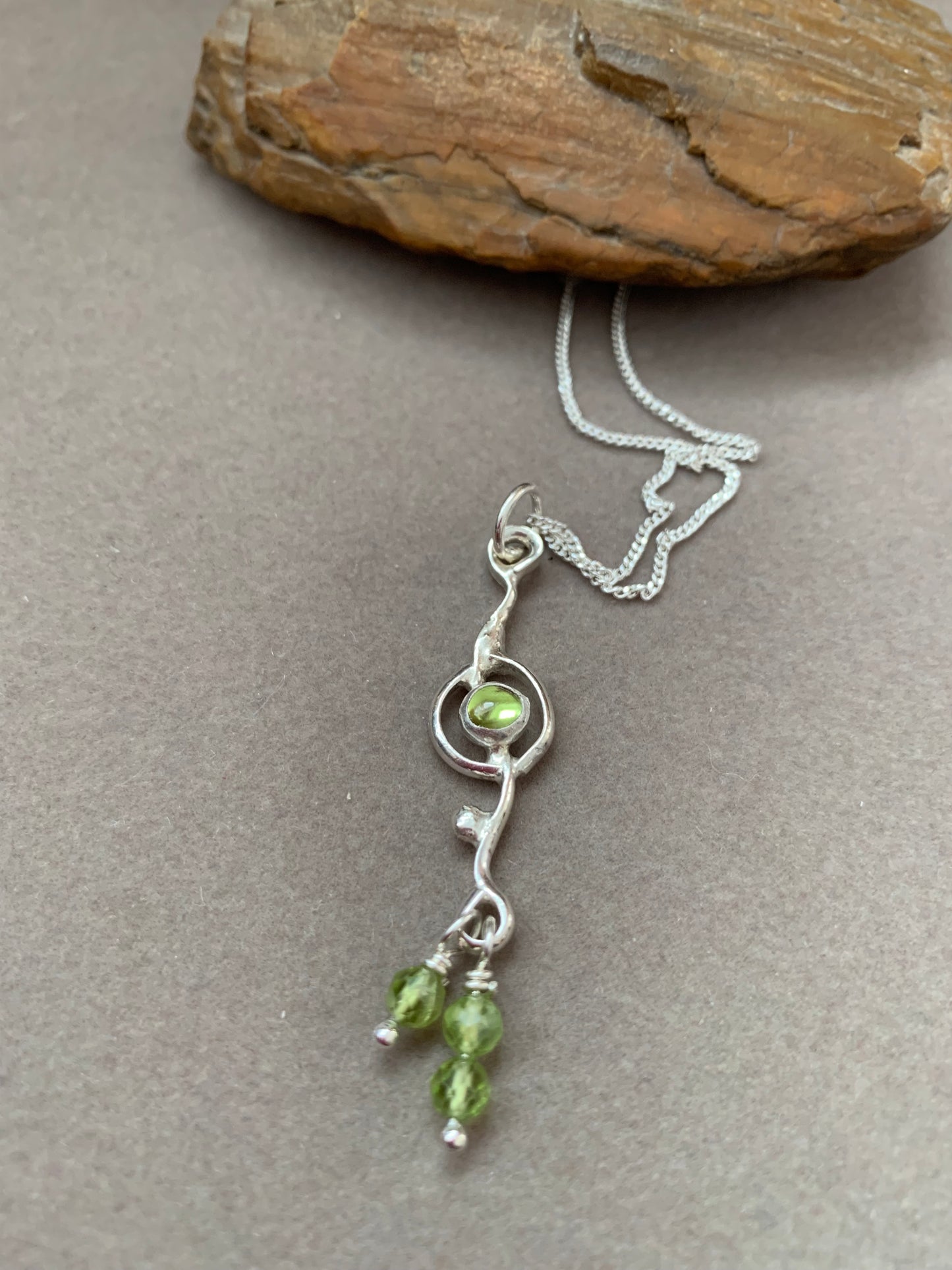 Hand Made Sterling Silver and Peridot Pendant Necklace