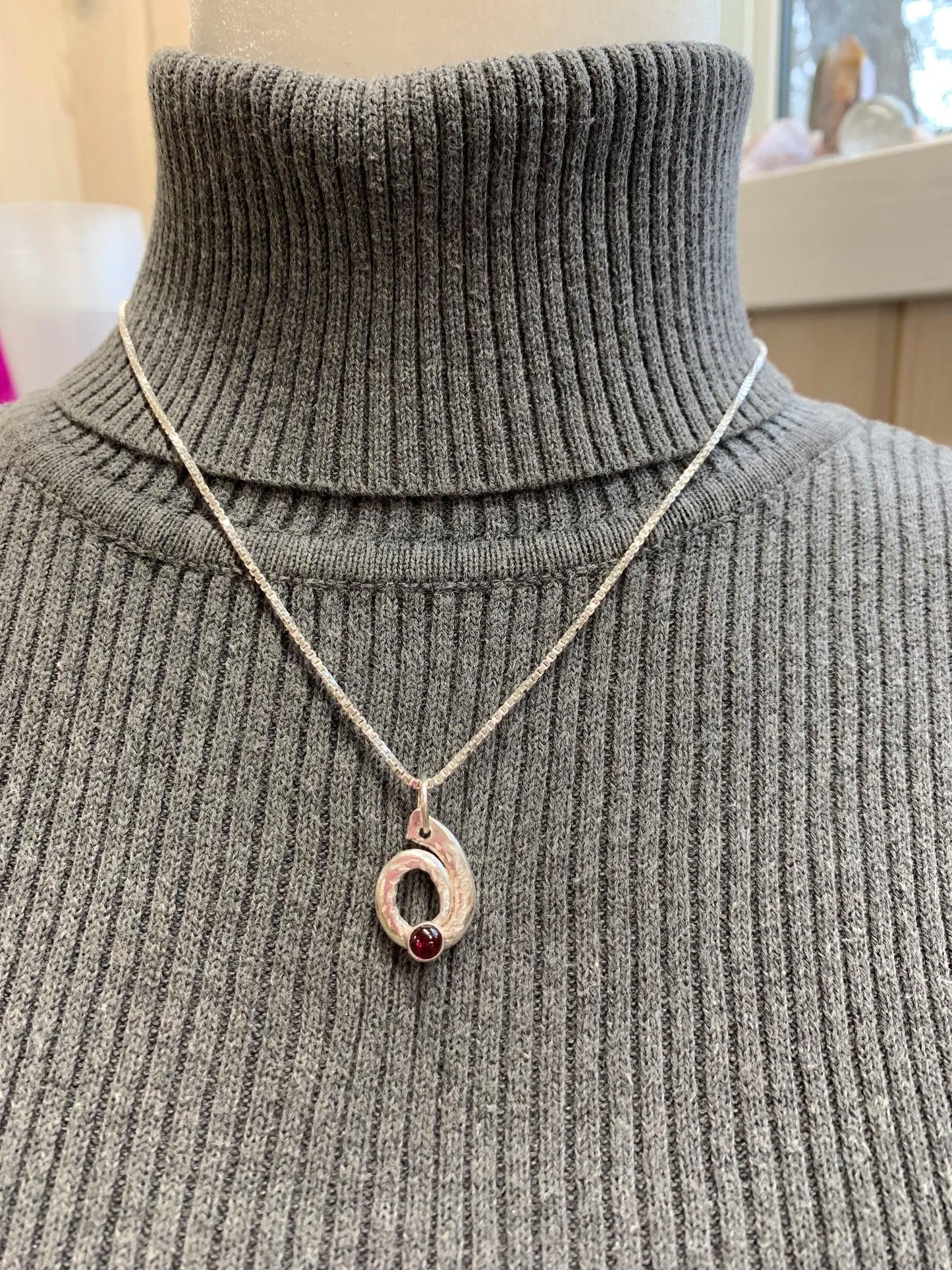 Handmade Sterling Silver and Garnet Swirl Pendant Necklace