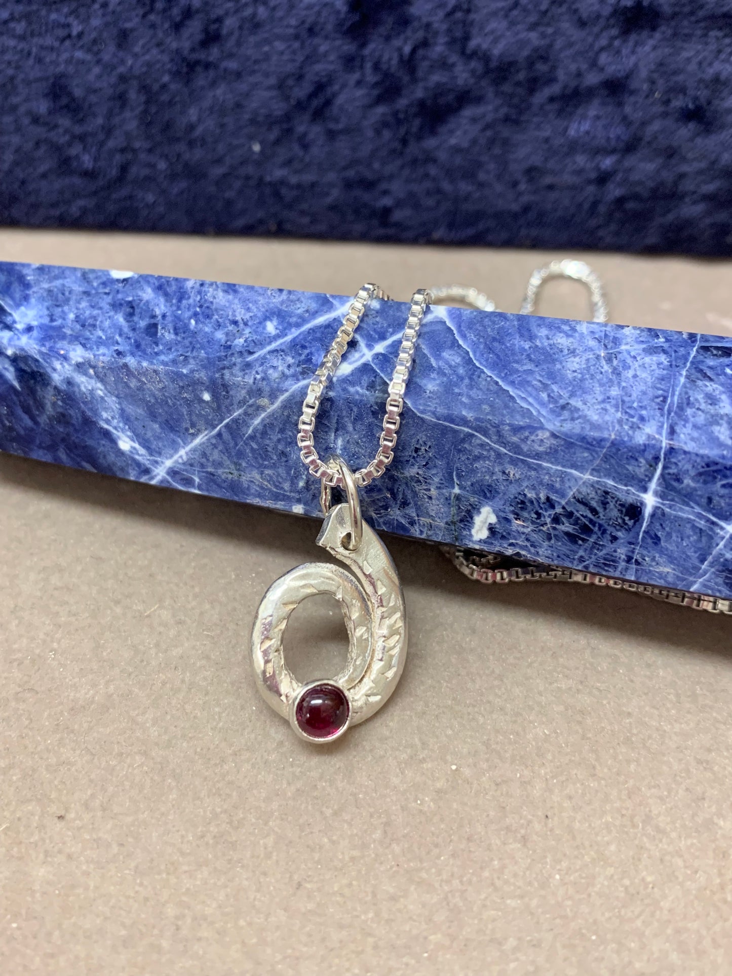 Handmade Sterling Silver and Garnet Swirl Pendant Necklace