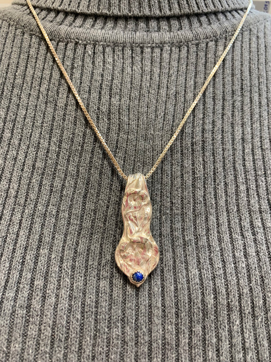Hand Made Sterling Silver Lapis Spoon Handle Pendant Necklace