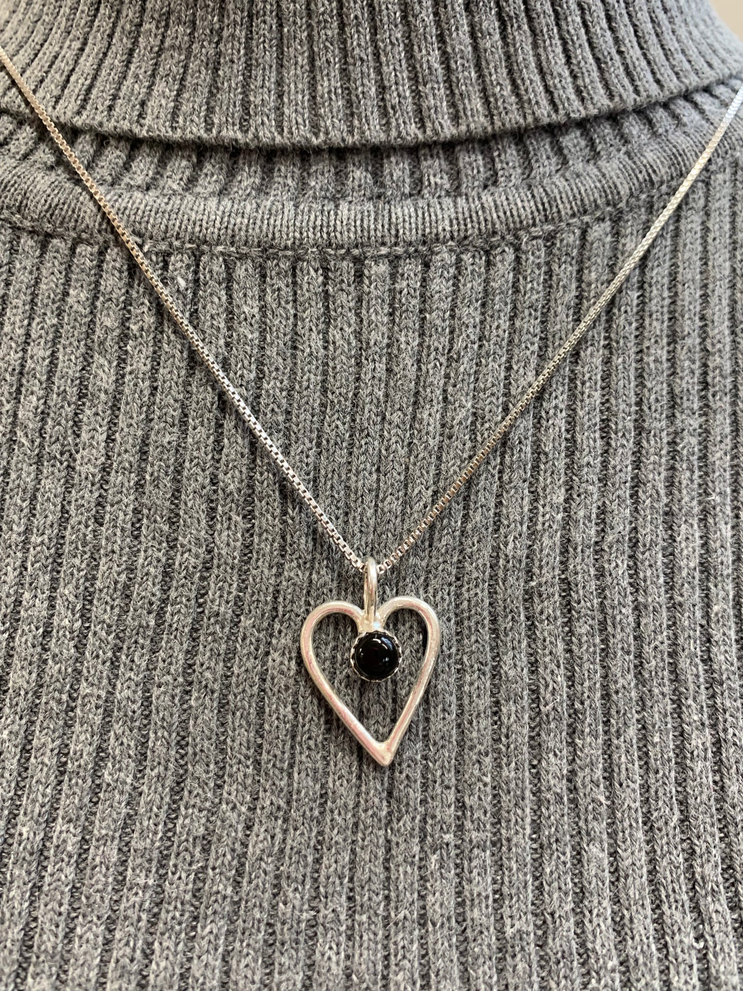 Hand Made Sterling Silver with Onyx Heart Pendant Necklace