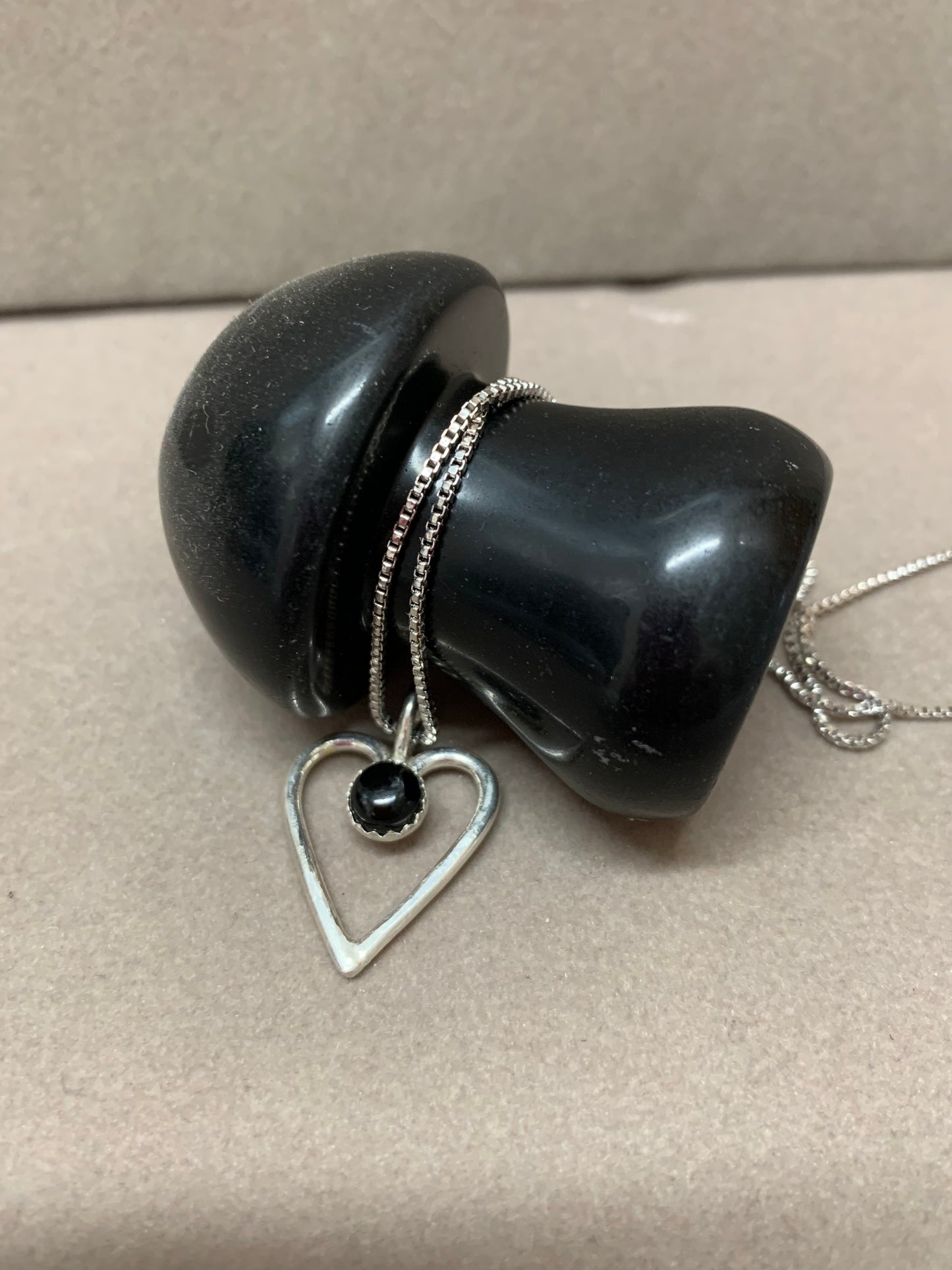 Hand Made Sterling Silver with Onyx Heart Pendant Necklace