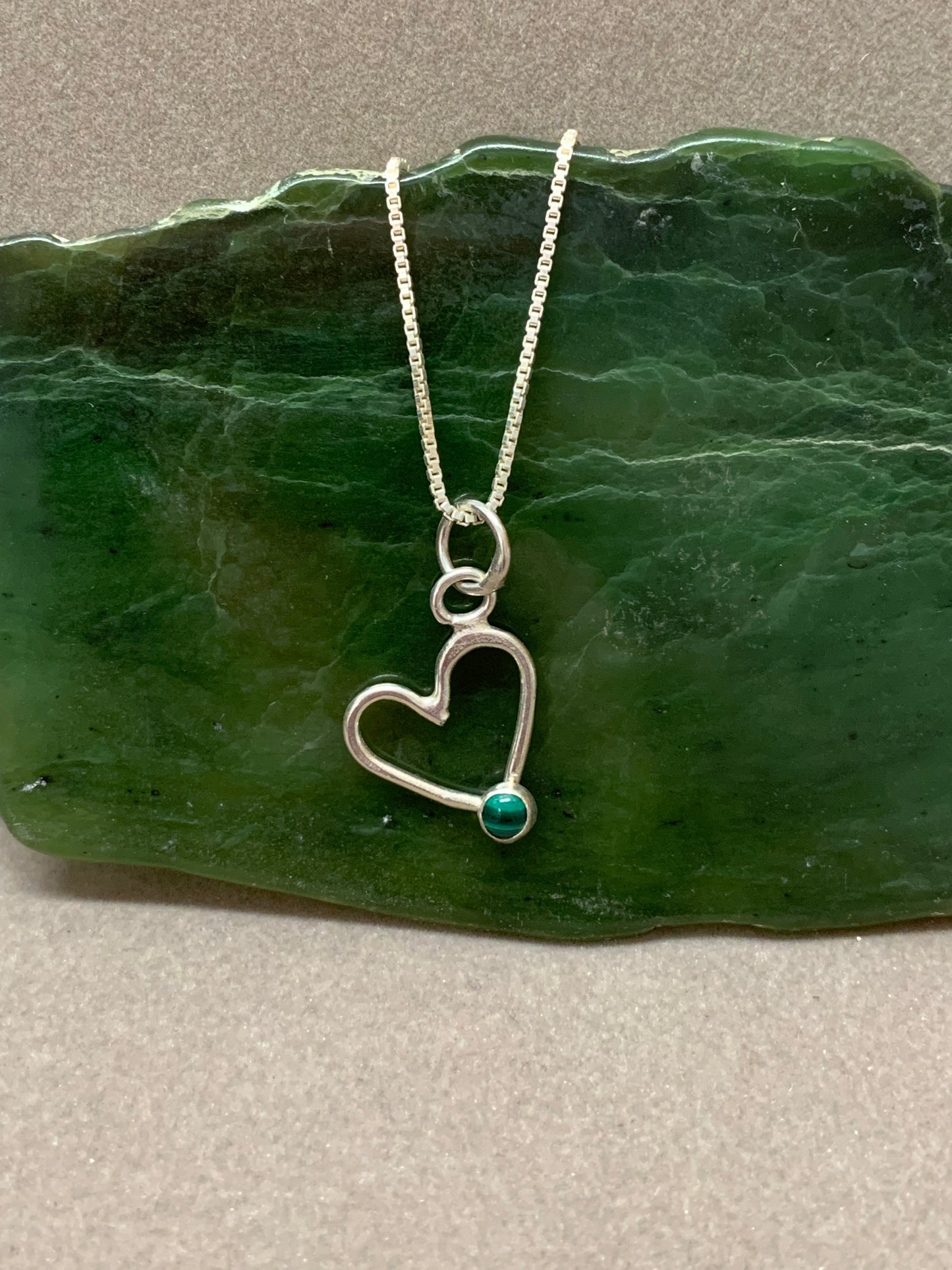 Hand Made Sterling Silver Heart Pendant with Malachite