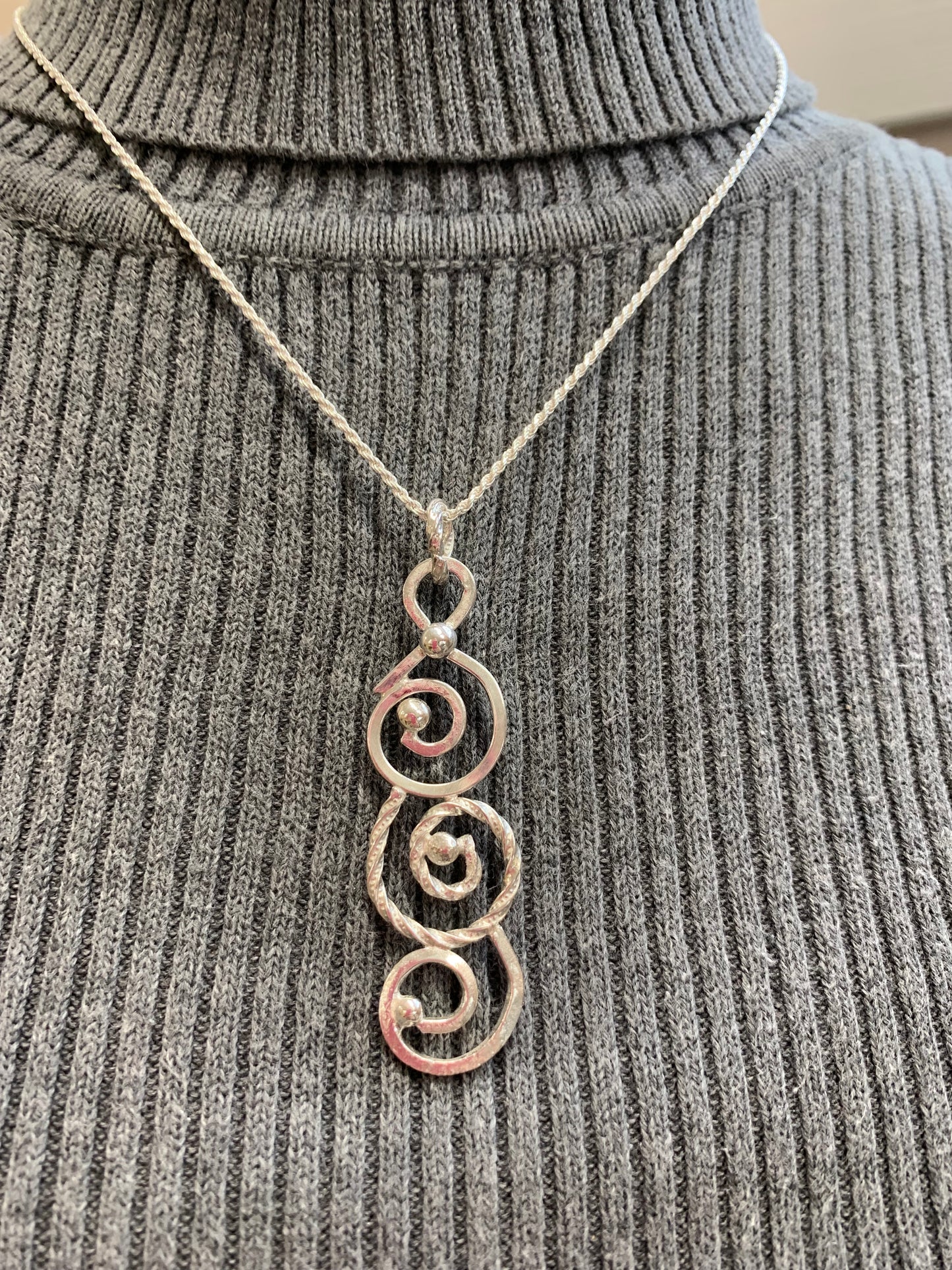 Hand Made Sterling Silver Freeformed Pendant Necklace