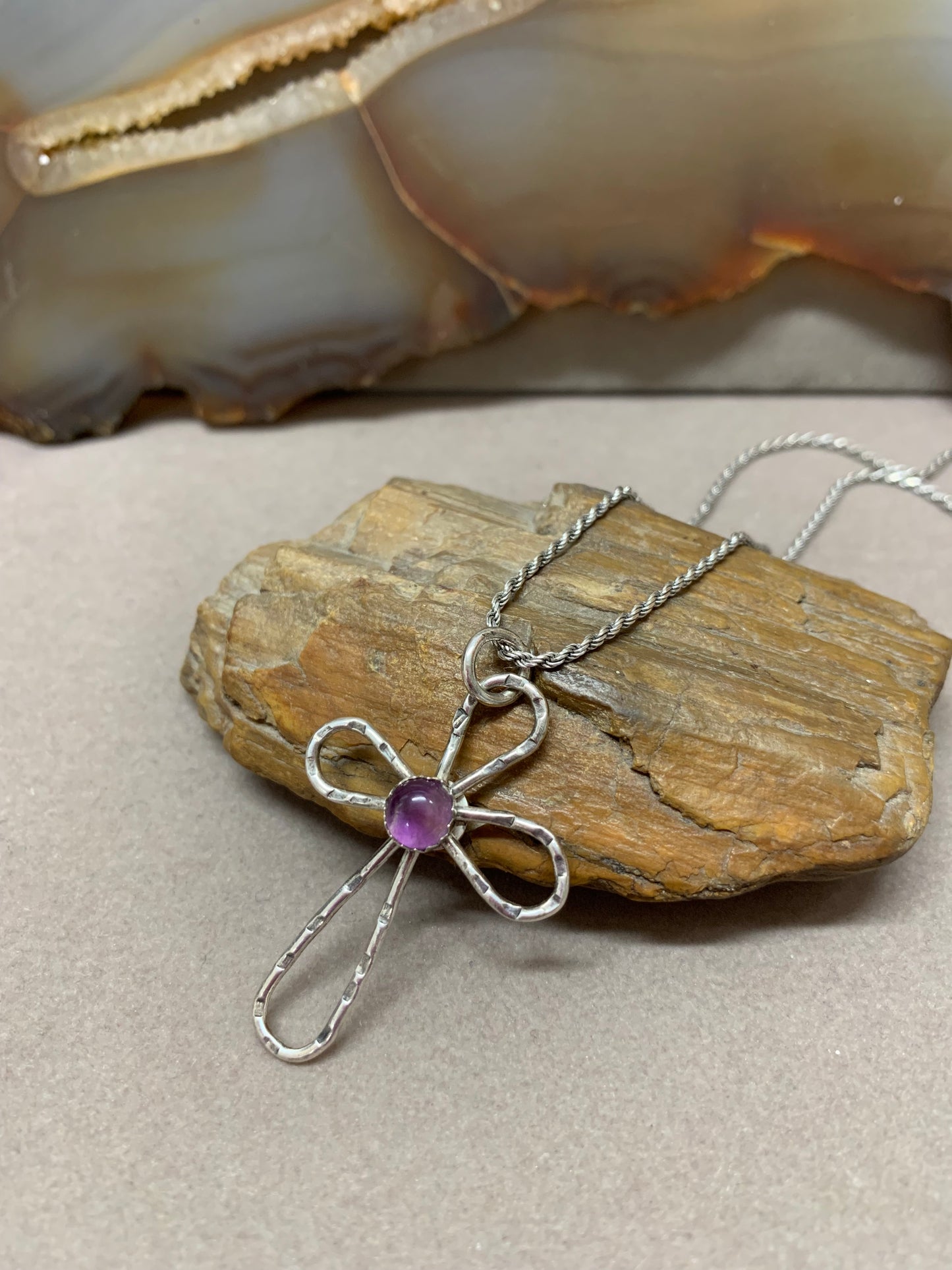 Hand Made Sterling Silver Cross with Amethyst Pendant Necklace