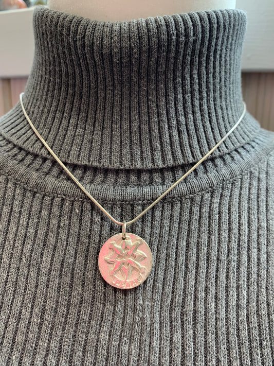 Hand Made Sterling Silver PEACE and doves pendant necklace