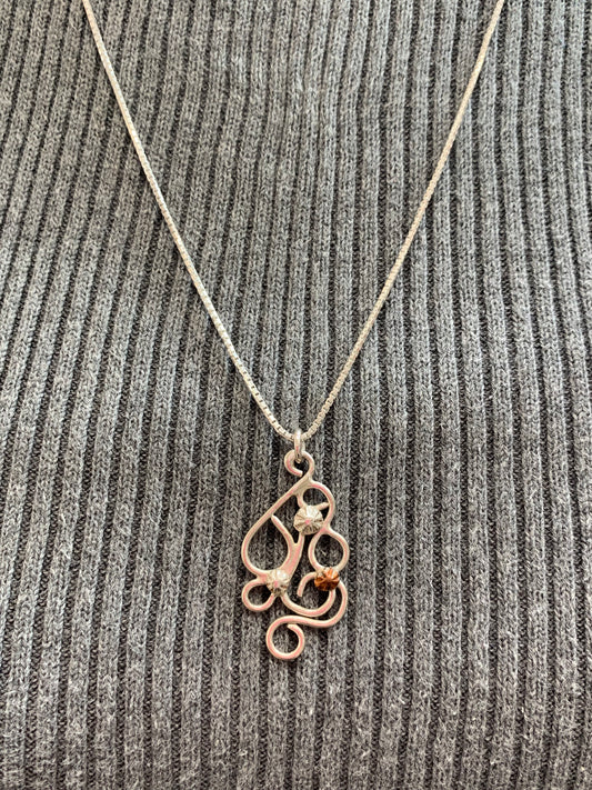 Hand Made Sterling Silver Freeformed Pendant Necklace