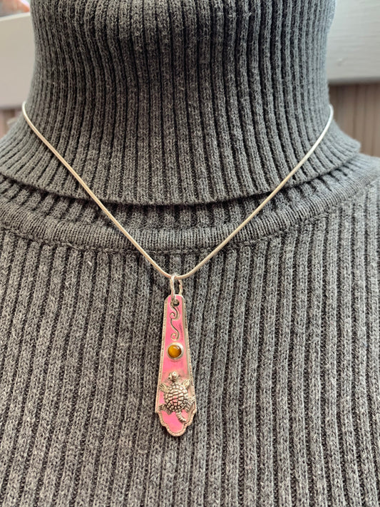Hand Made Sterling Silver Turtle Pendant Necklace