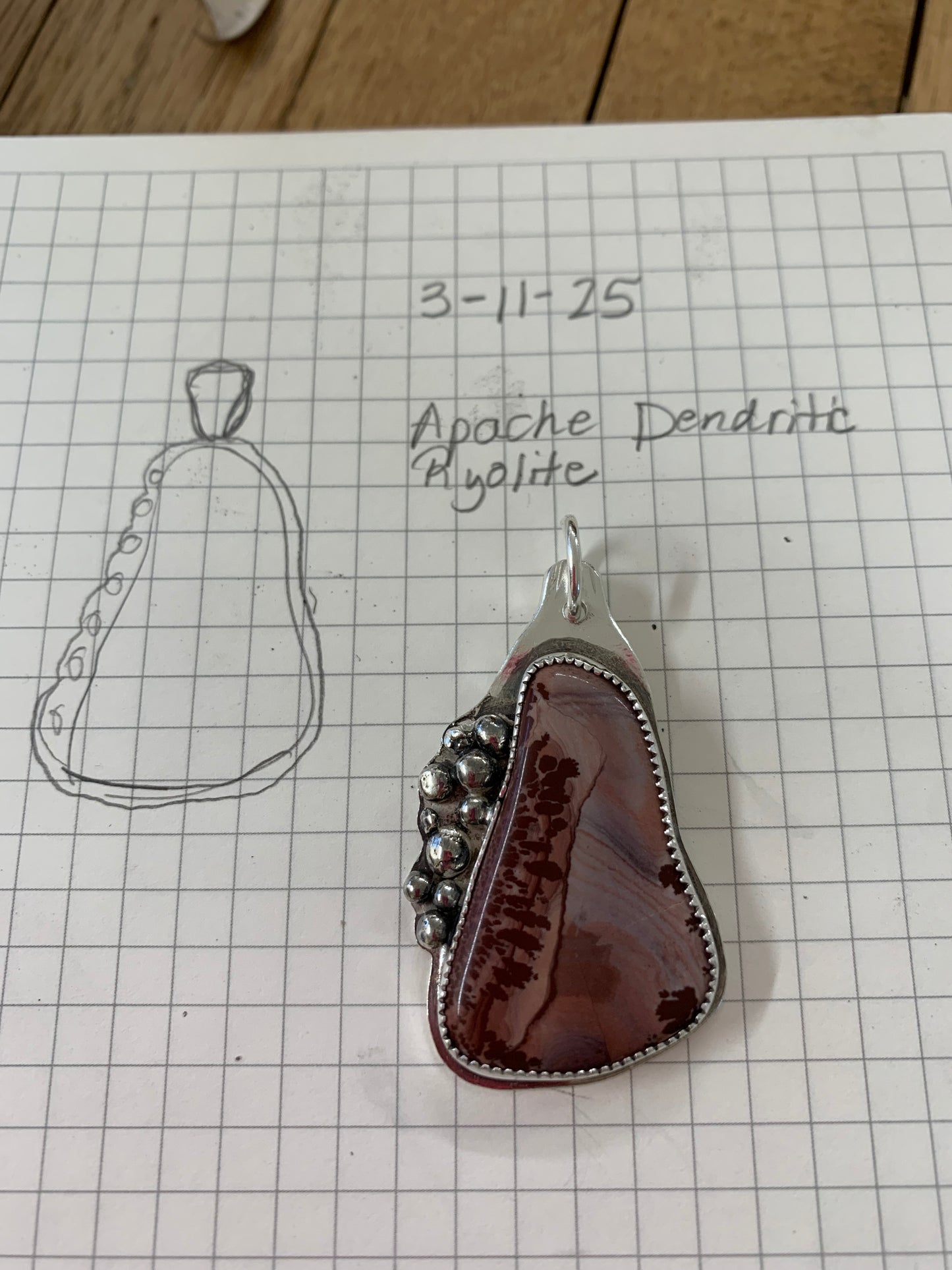 Hand Made Sterling Silver Apache Rhyolite Necklace Pendant