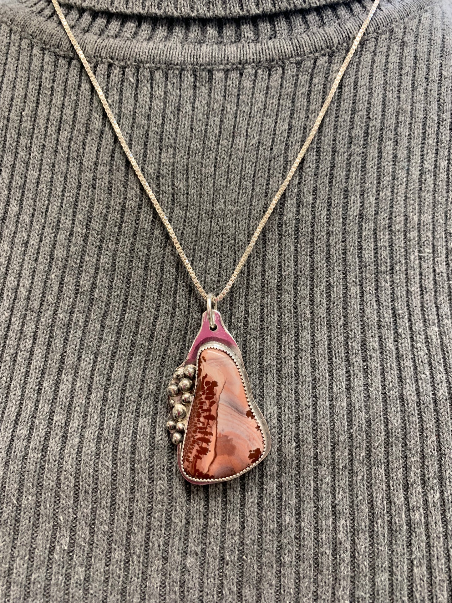 Hand Made Sterling Silver Apache Rhyolite Necklace Pendant