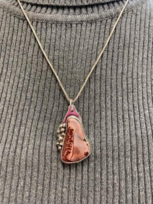 Hand Made Sterling Silver Apache Rhyolite Necklace Pendant