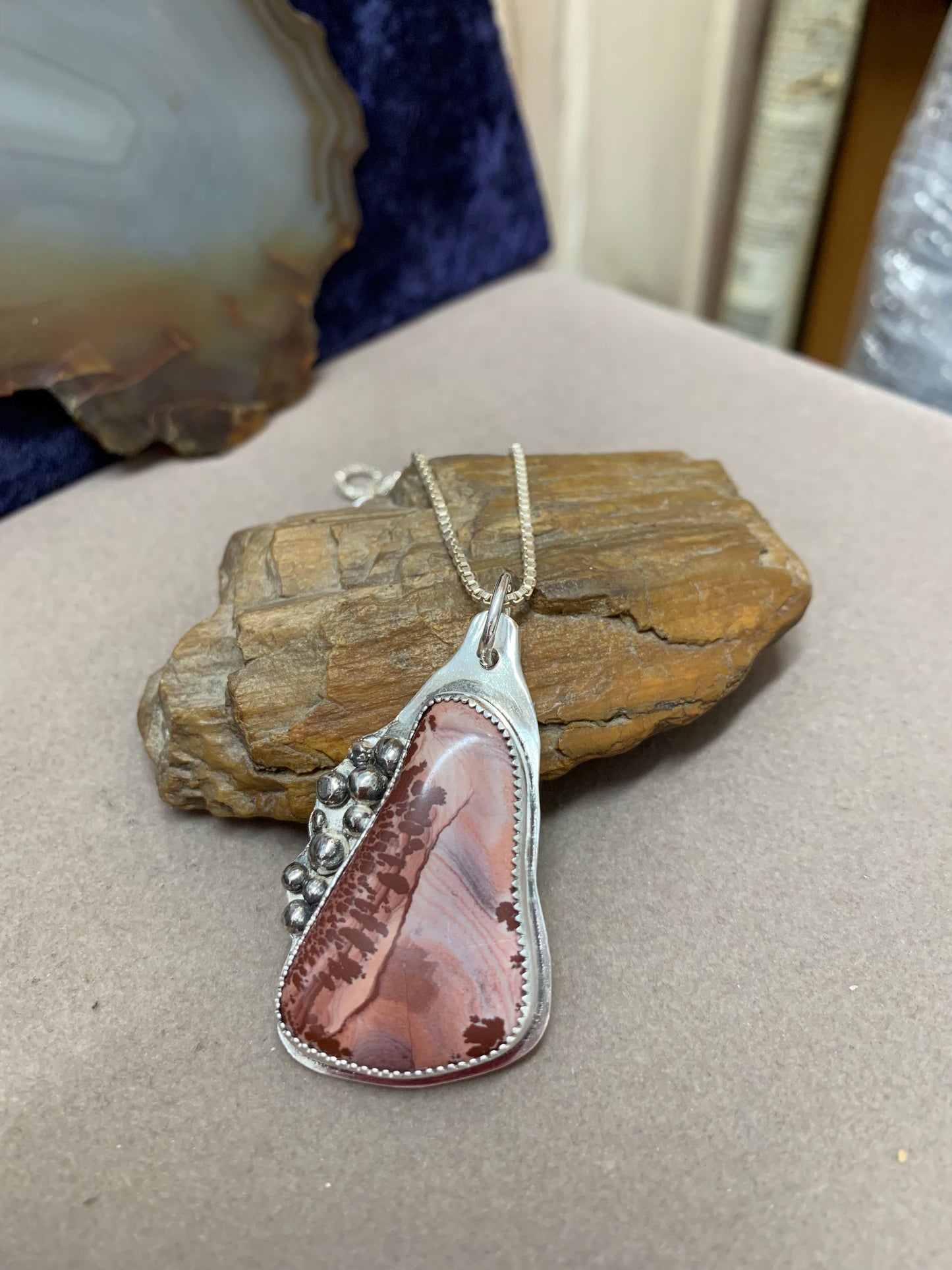 Hand Made Sterling Silver Apache Rhyolite Necklace Pendant