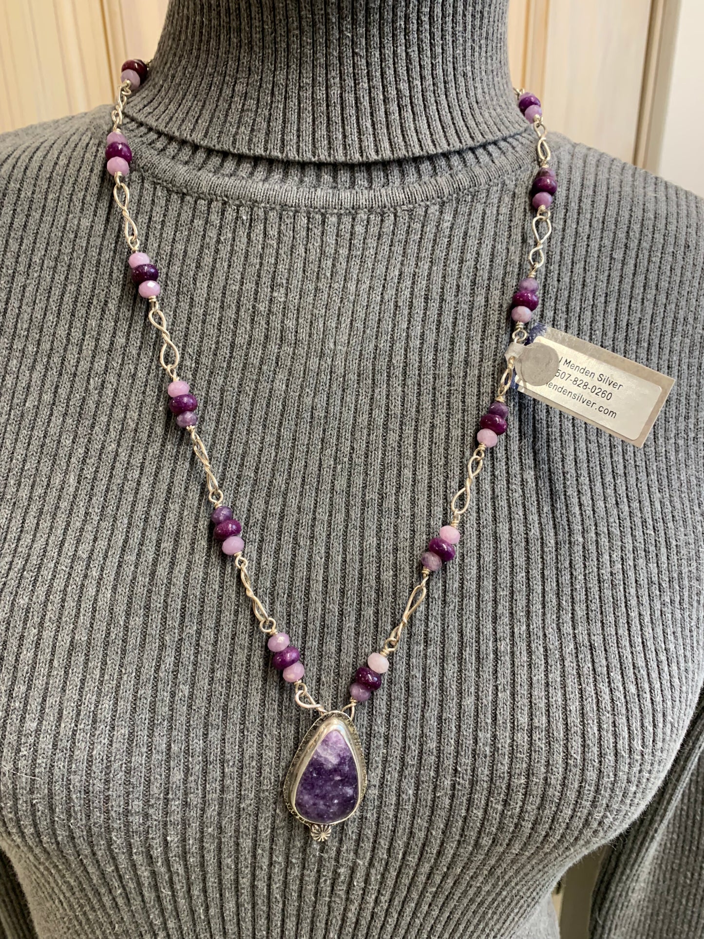 Hand Made Sterling Silver Lepidolite Pendant Necklace with Earrings