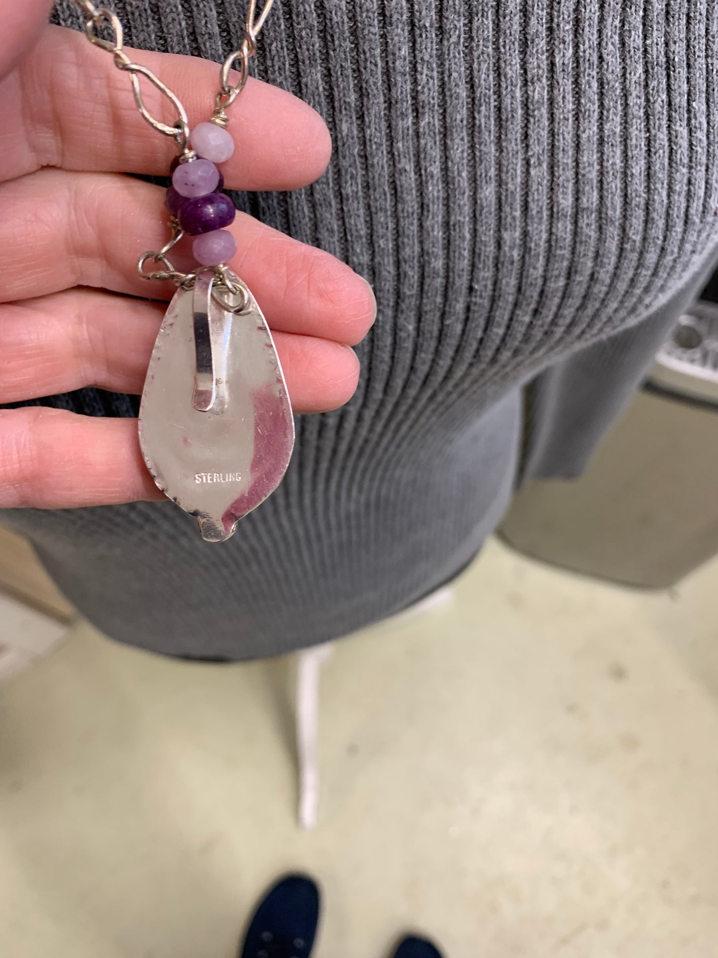 Hand Made Sterling Silver Lepidolite Pendant Necklace with Earrings