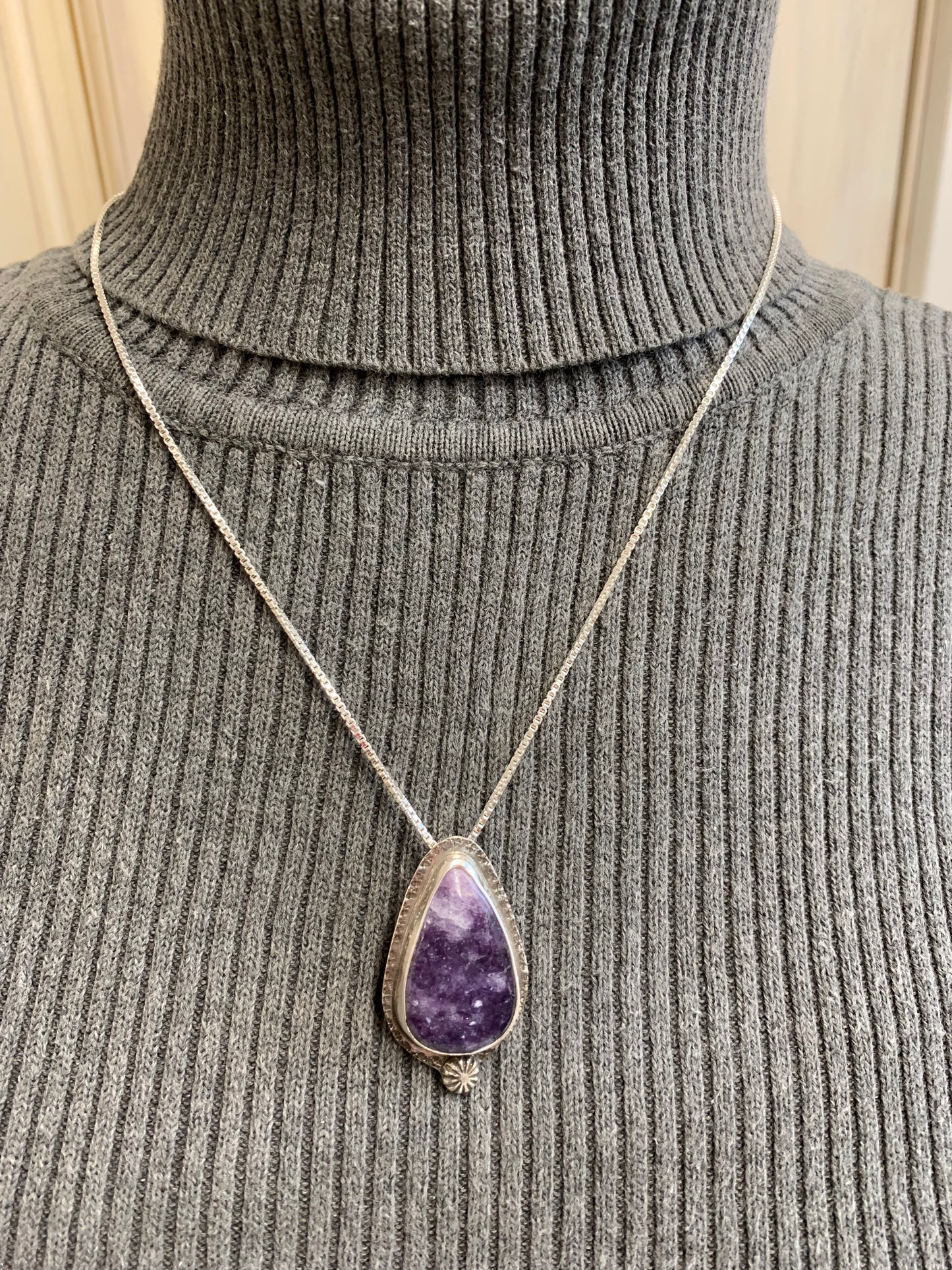 Hand Made Sterling Silver Lepidolite Pendant Necklace with Earrings