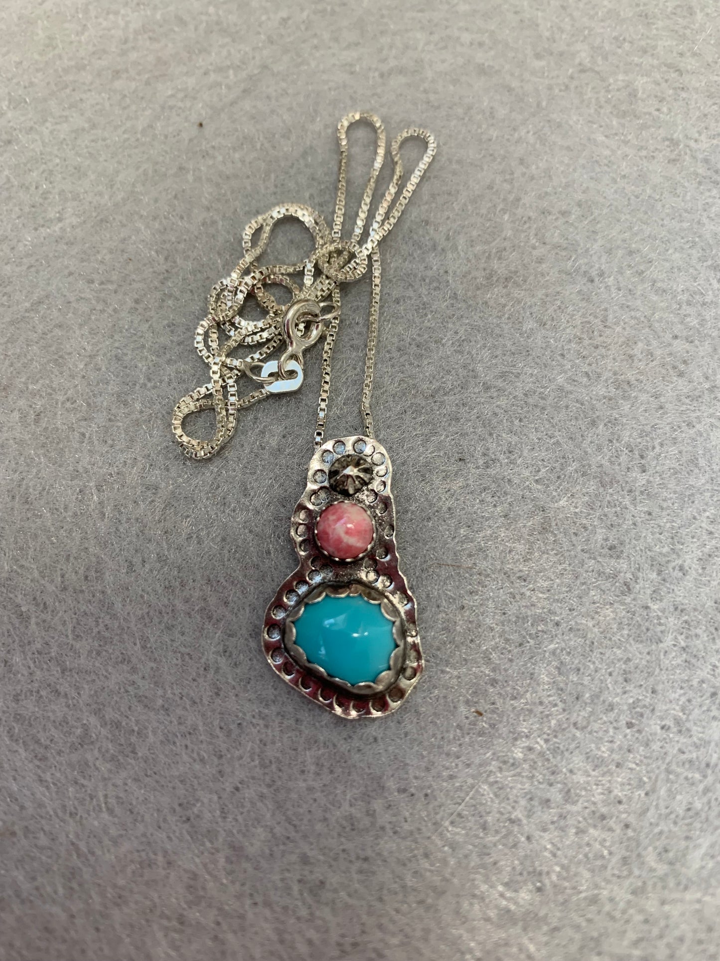 Handmade Sterling Silver and Turquoise with Norwegian Thulite Pendant Necklace