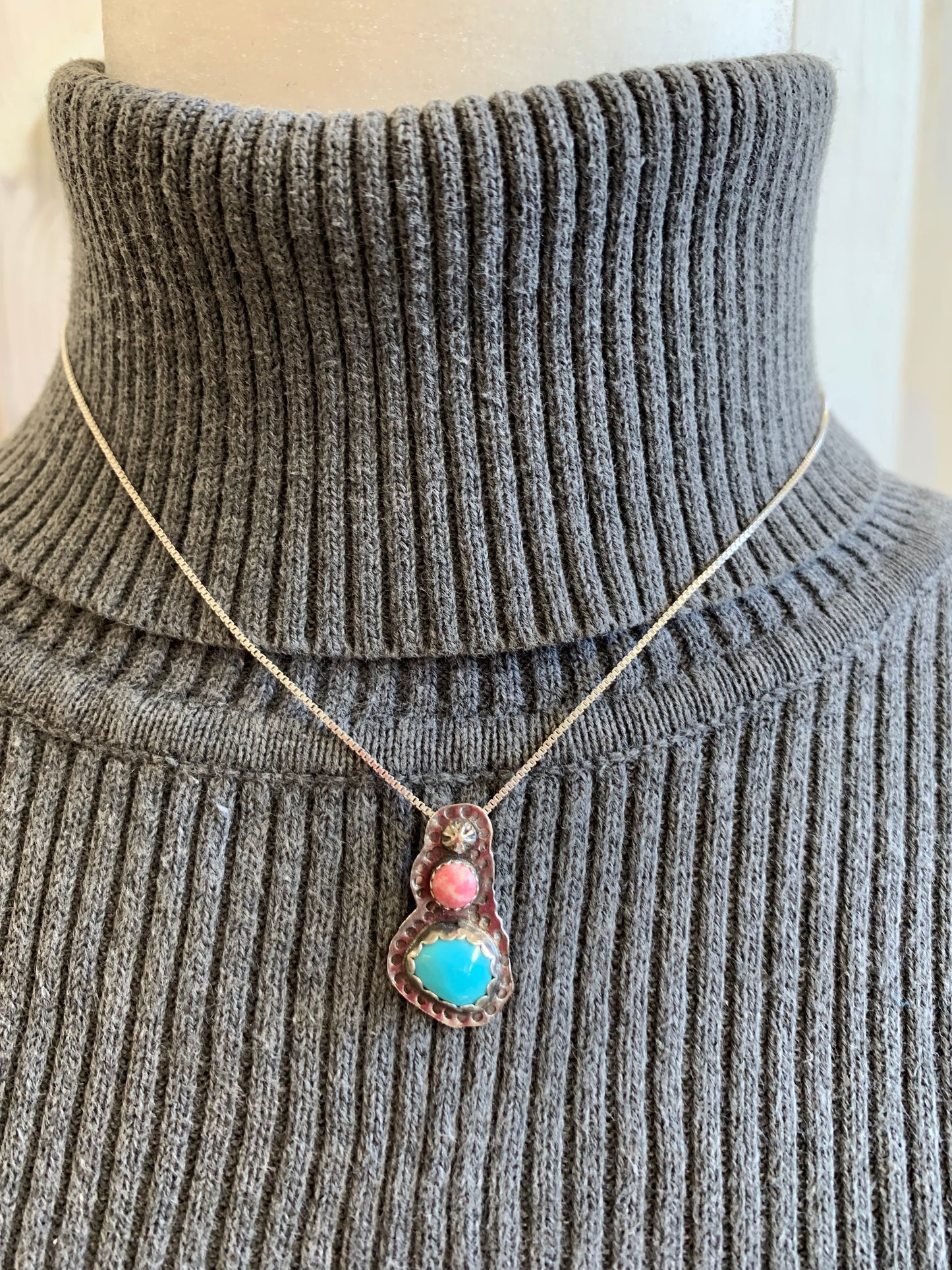 Handmade Sterling Silver and Turquoise with Norwegian Thulite Pendant Necklace