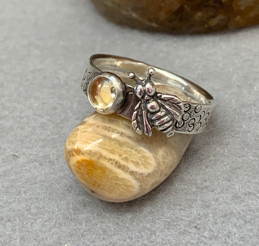 Handmade Sterling Silver Bee and Citrine Ring
