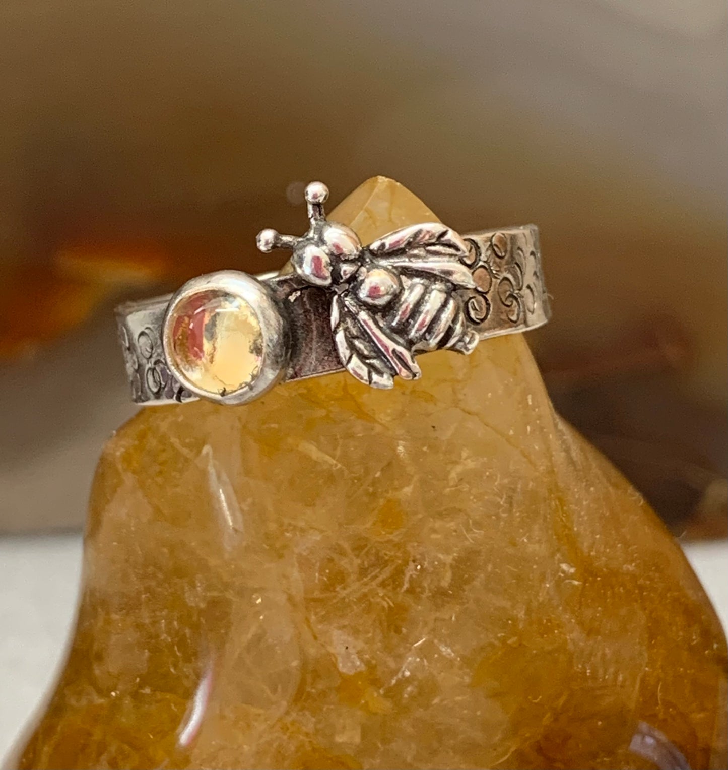 Handmade Sterling Silver Bee and Citrine Ring