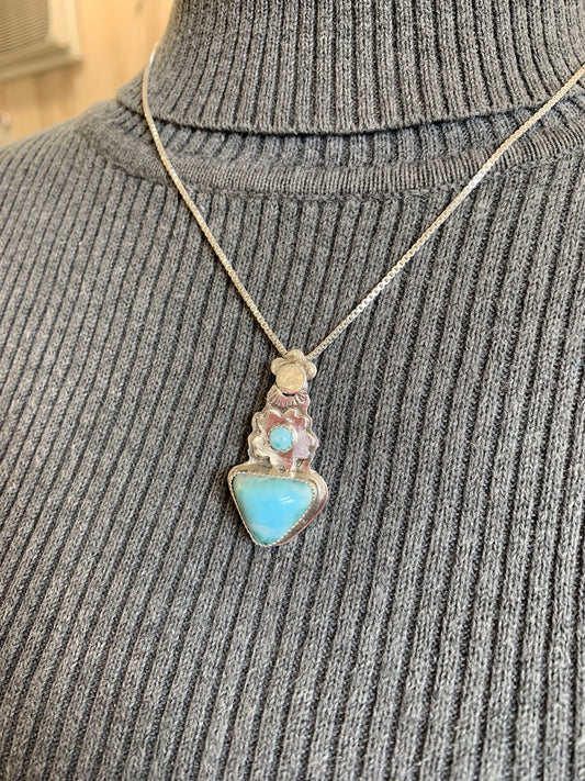 Hand made sterling silver double Larimar pendant necklace