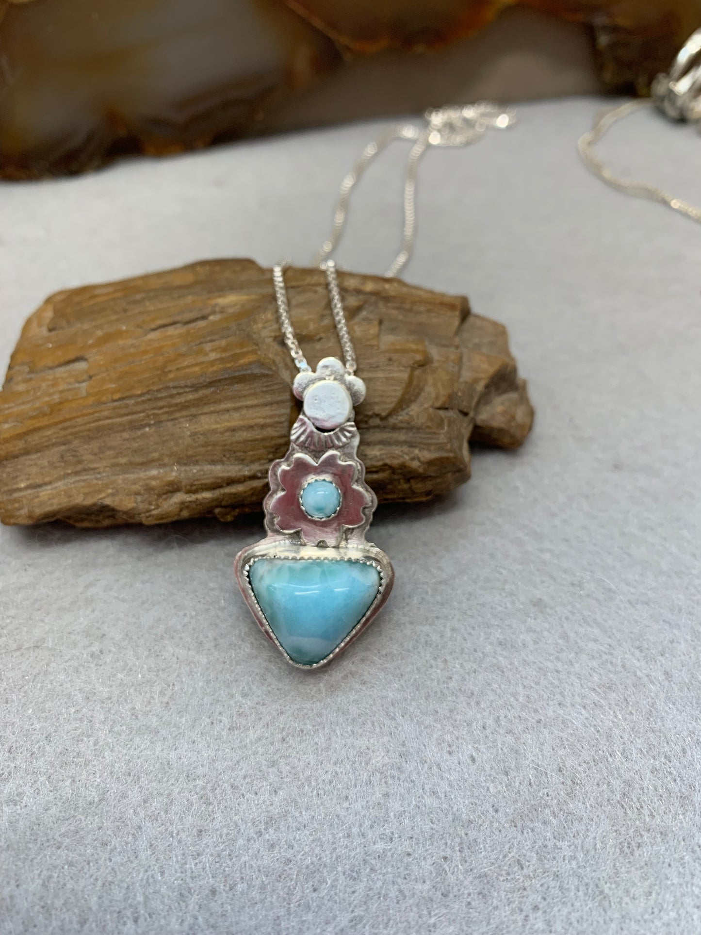 Hand made sterling silver double Larimar pendant necklace