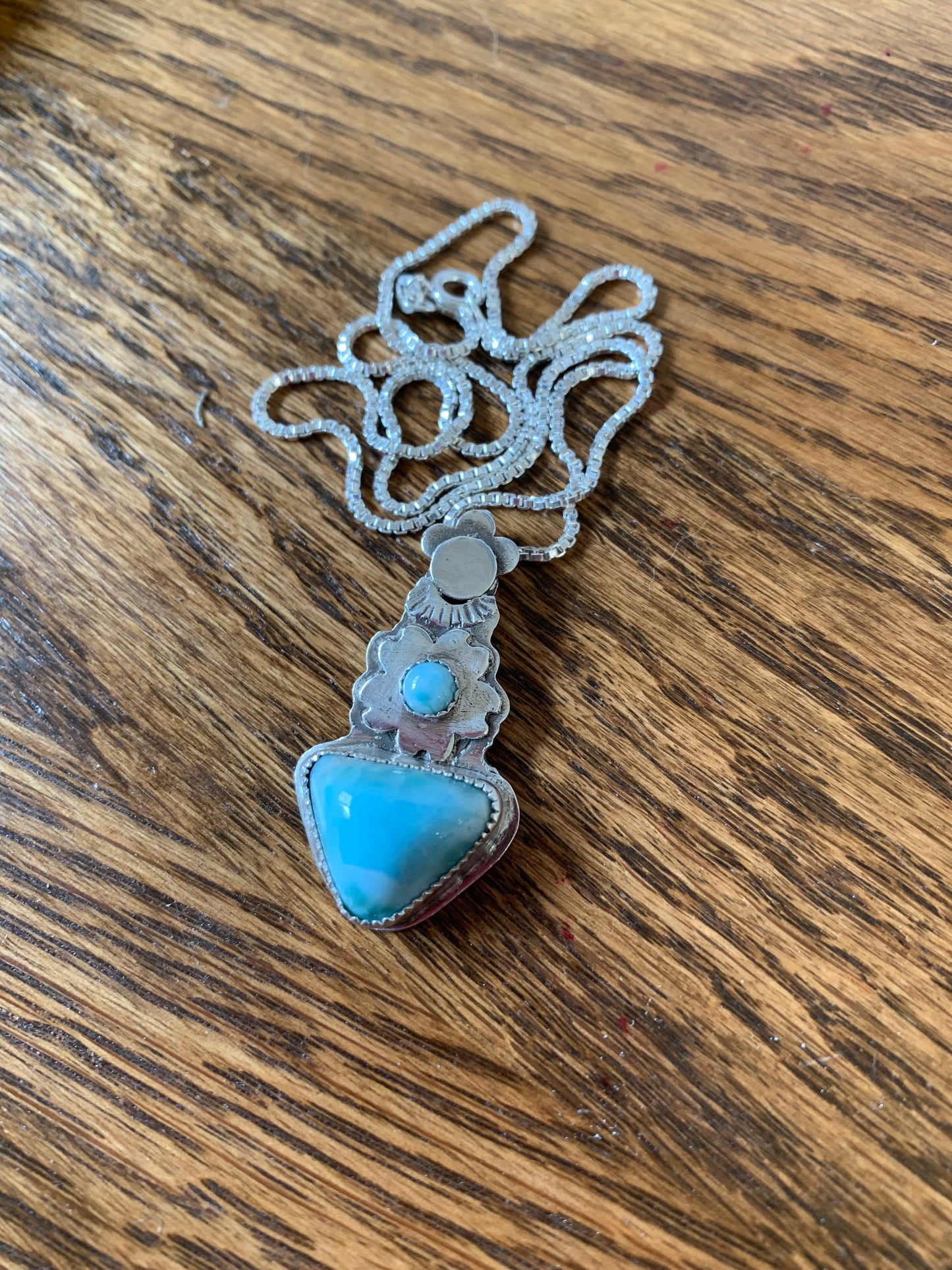 Hand made sterling silver double Larimar pendant necklace