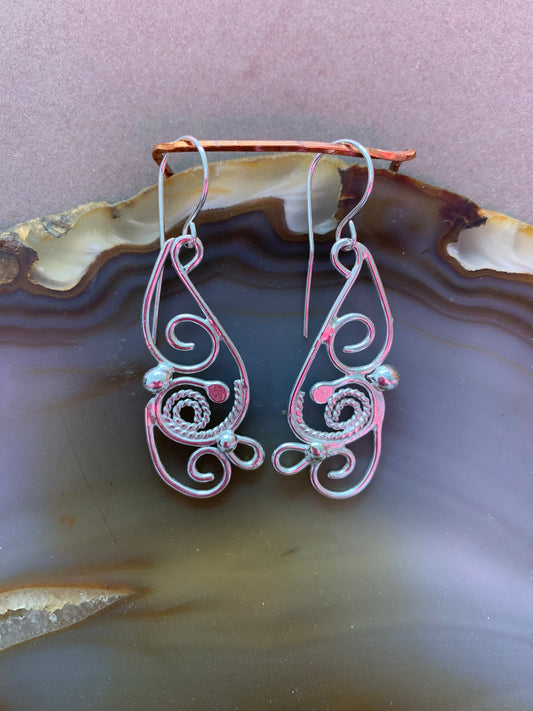 Hand Made Sterling Silver Swirly Earrings