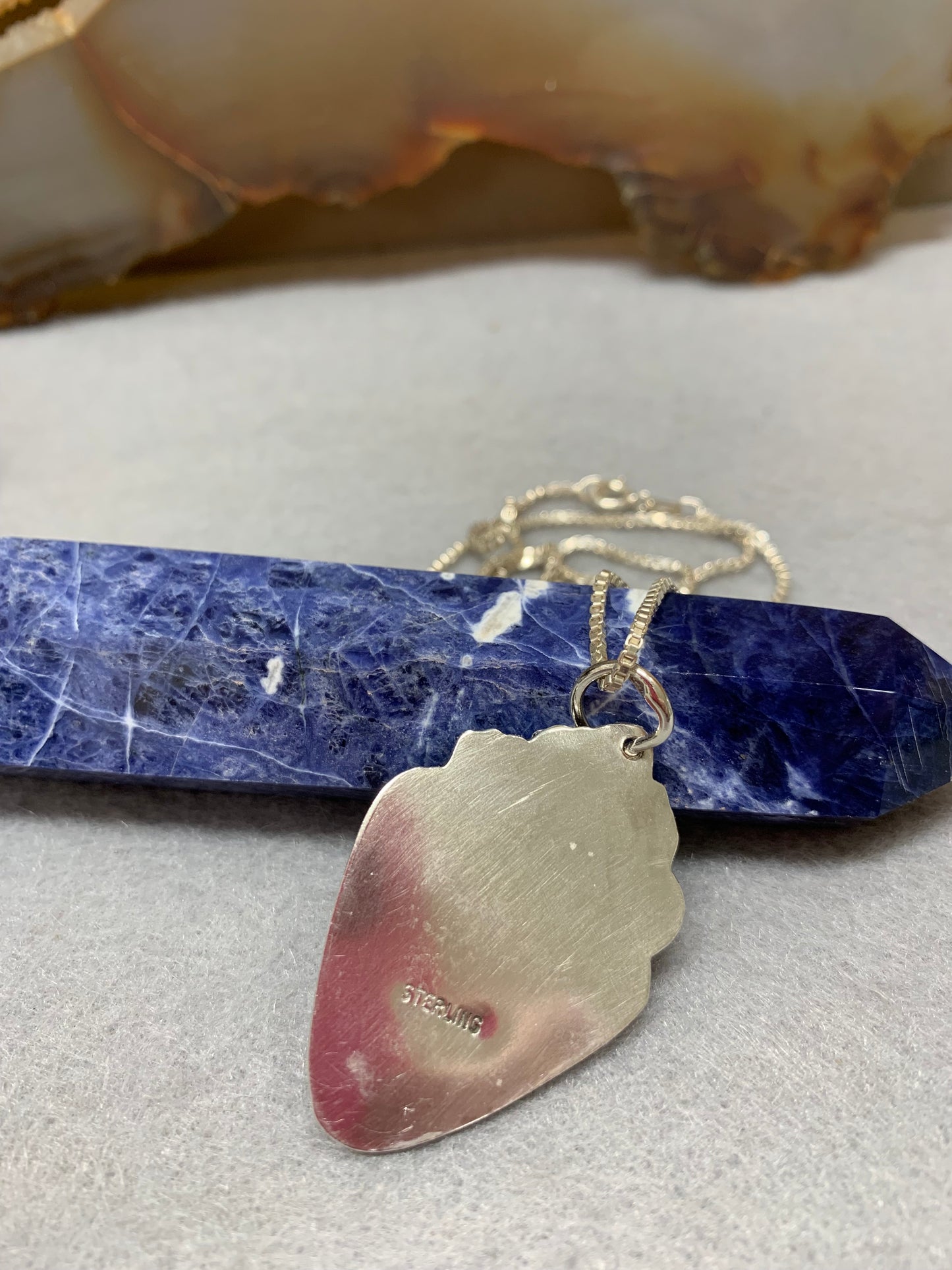 Handmade Sterling Silver Azurite Pendant Necklace and Earrings