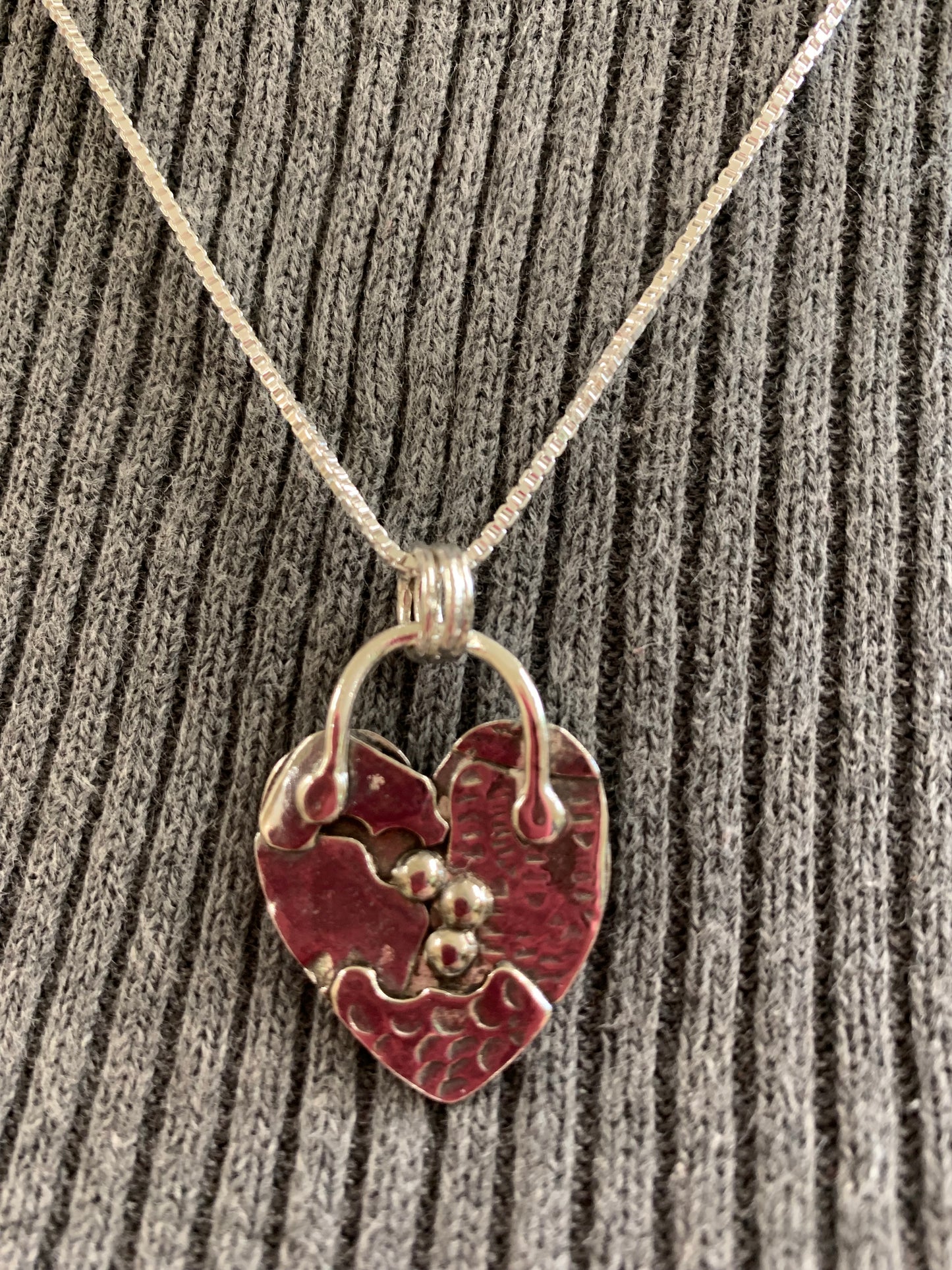 Hand Made Sterling Silver Patched Heart pendant Necklace