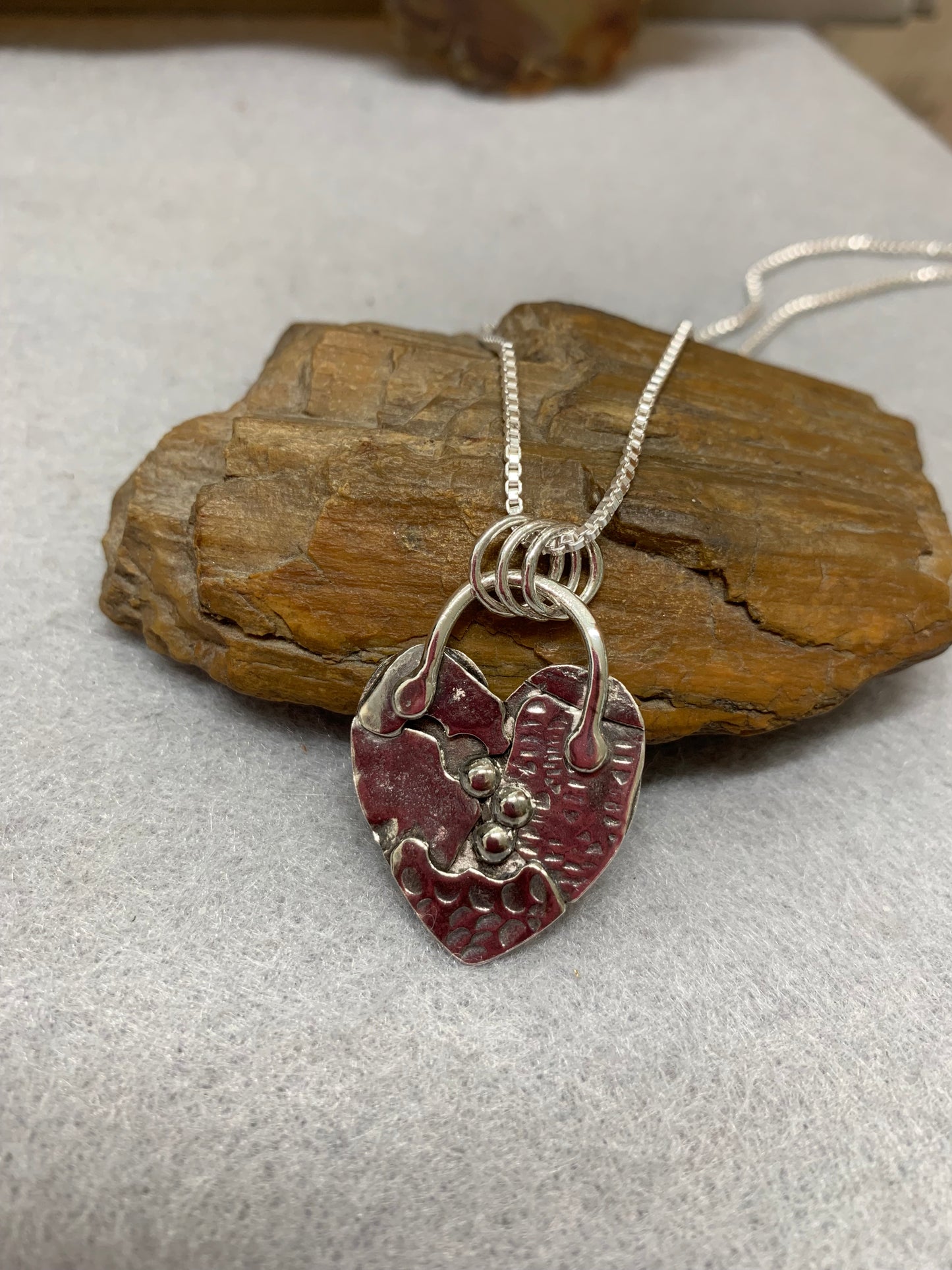 Hand Made Sterling Silver Patched Heart pendant Necklace