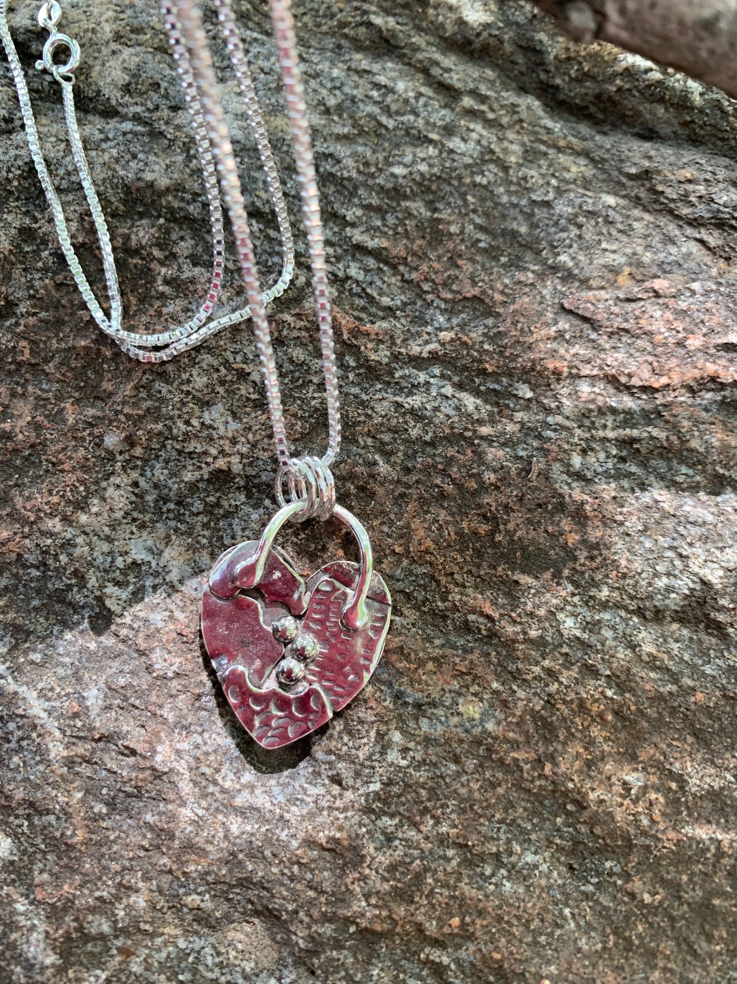 Hand Made Sterling Silver Patched Heart pendant Necklace