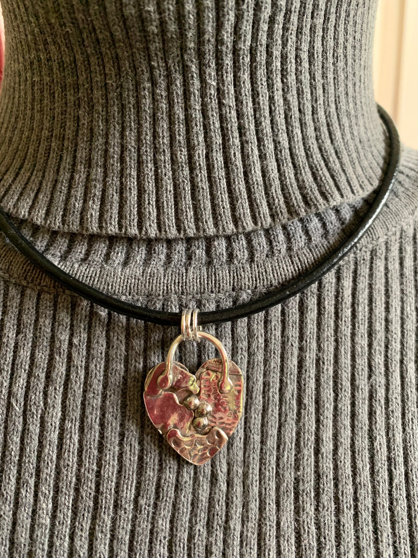 Hand Made Sterling Silver Patched Heart pendant Necklace