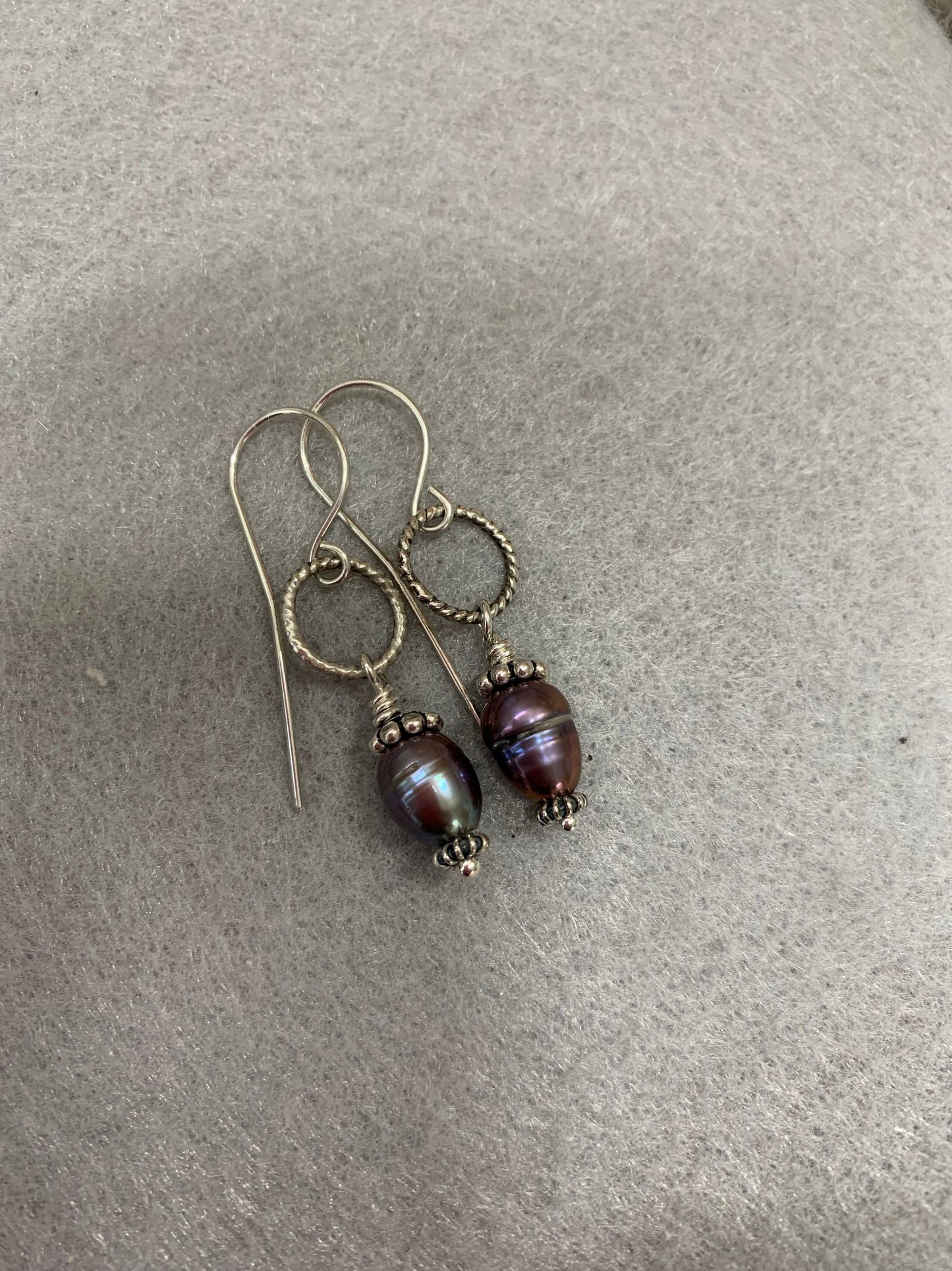 Hand Made Sterling Silver and Grey Pearl Earrings
