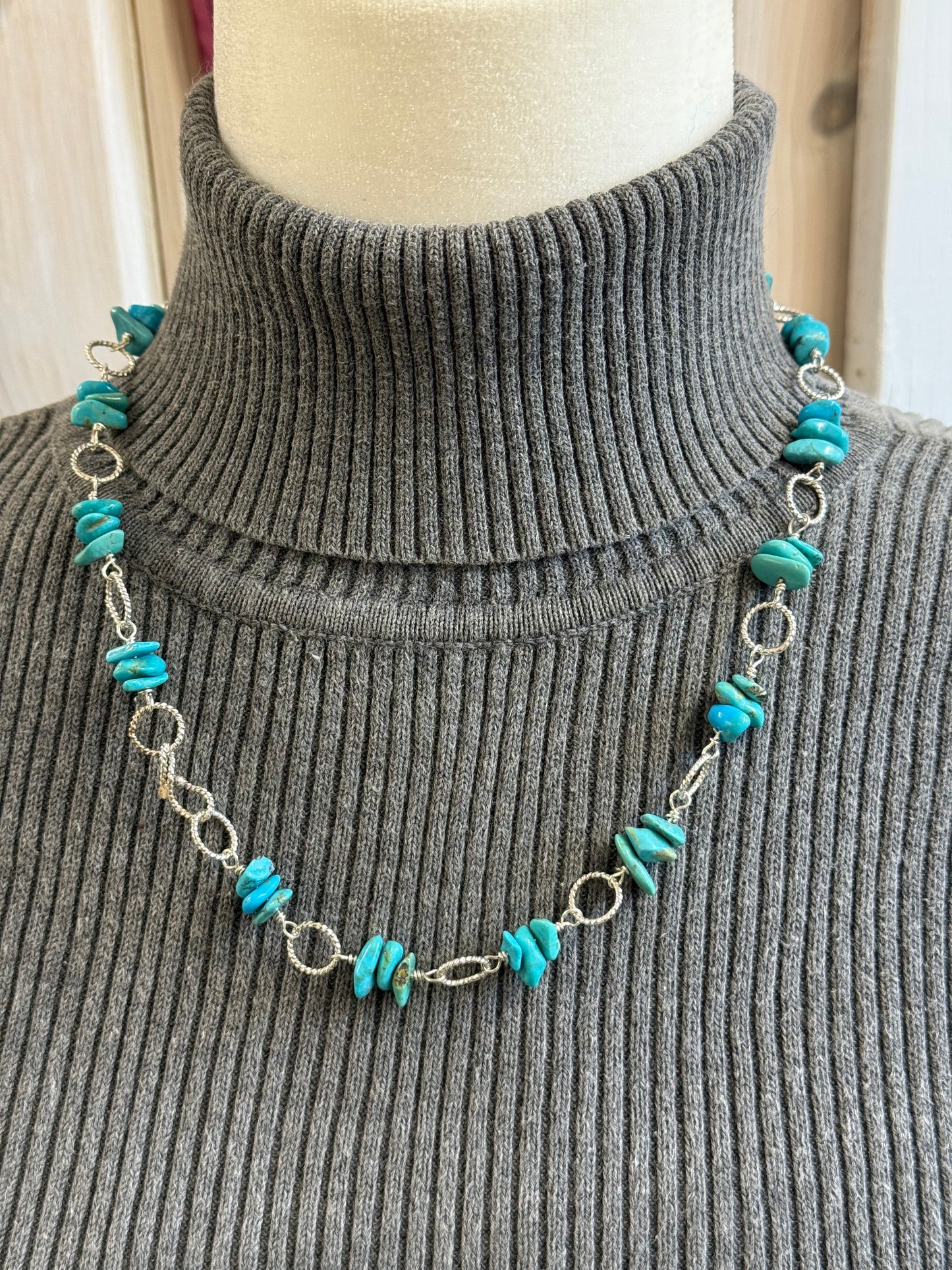 Handmade Sterling Silver and Kingman Turquoise Necklace with Earrings