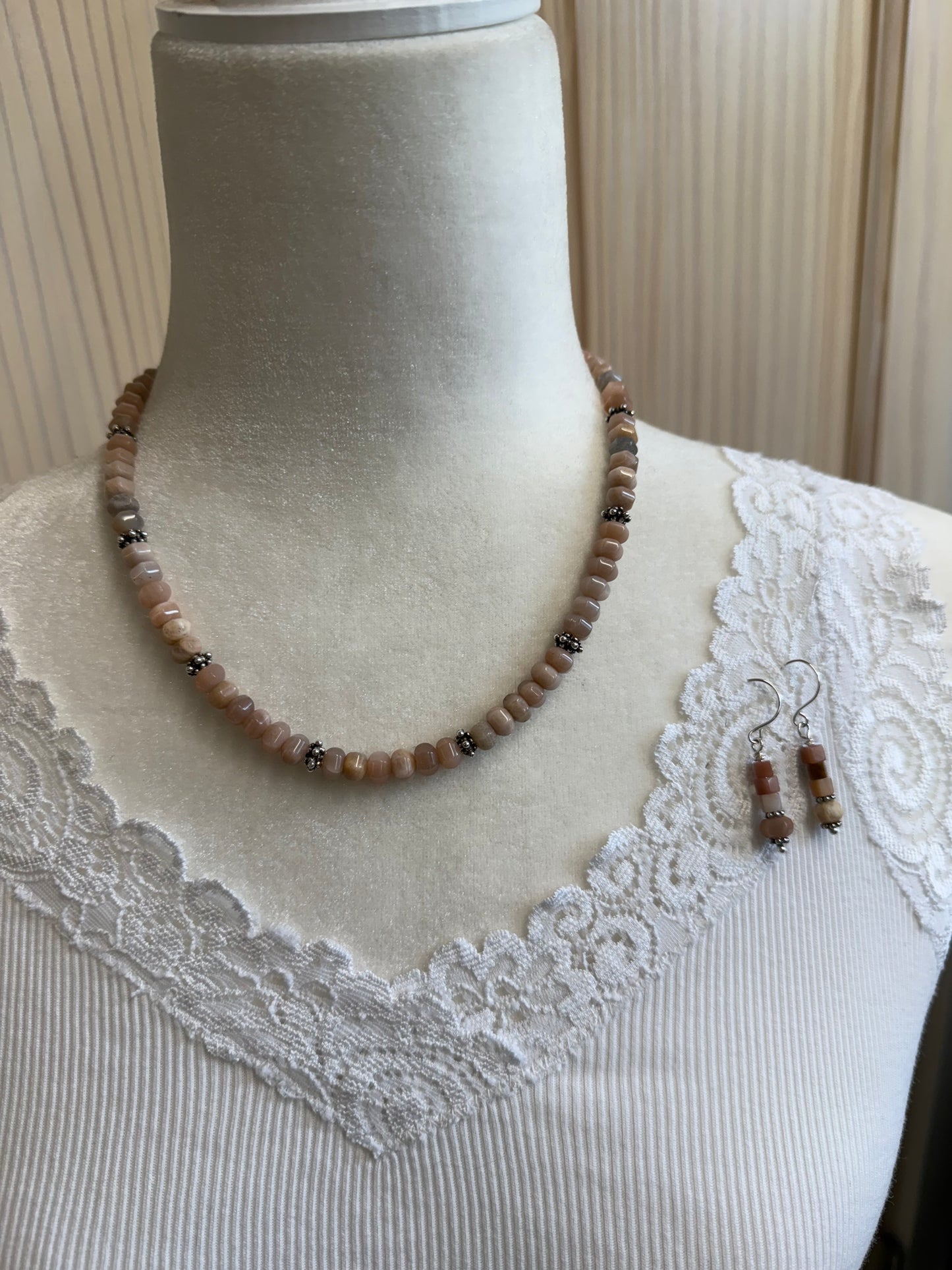 Handmade Sterling Silver Peruvian Opal Necklace with Earrings