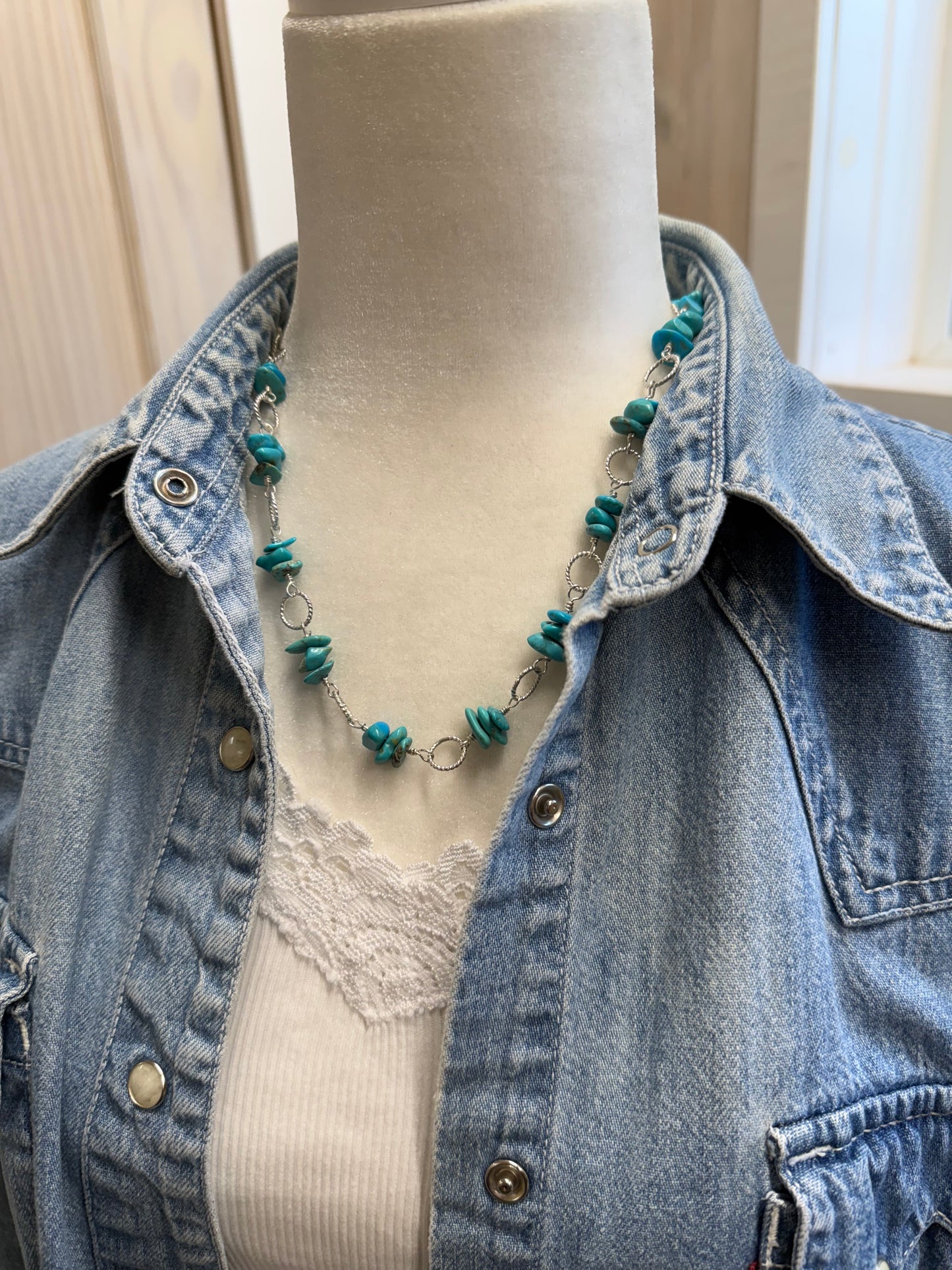 Handmade Sterling Silver and Kingman Turquoise Necklace with Earrings