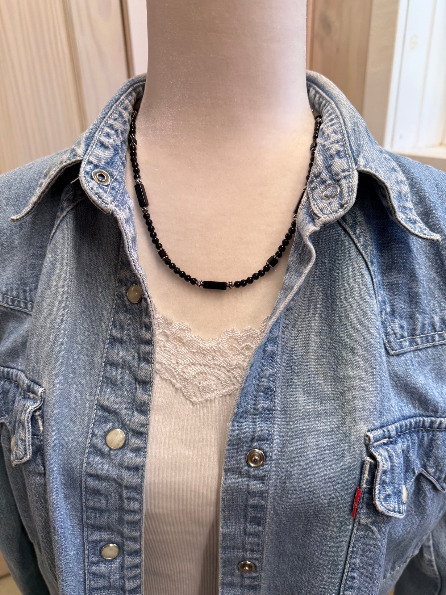 Handmade Sterling Silver and Black Onyx Necklace with Earrings