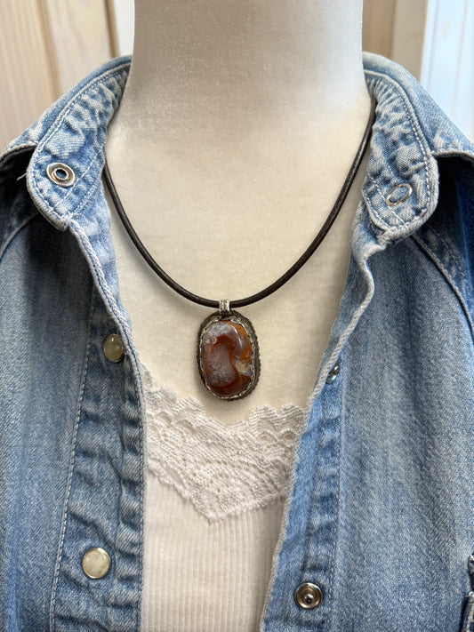 Handmade Sterling Silver Lake Superior Agate Pendant