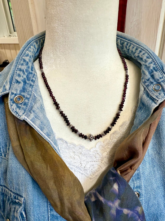 Handmade Sterling Silver Garnet Necklace with Earrings