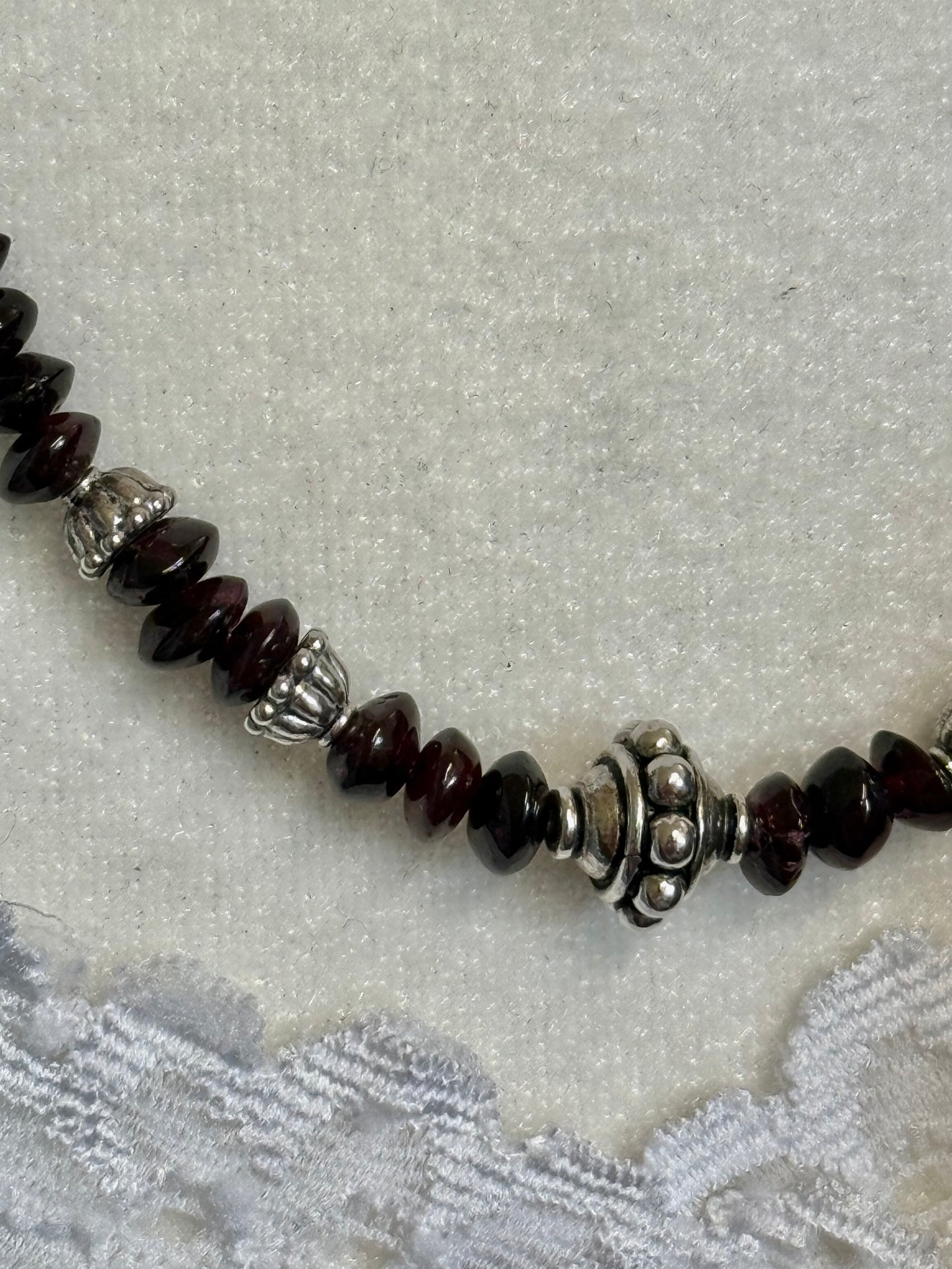 Handmade Sterling Silver Garnet Necklace with Earrings