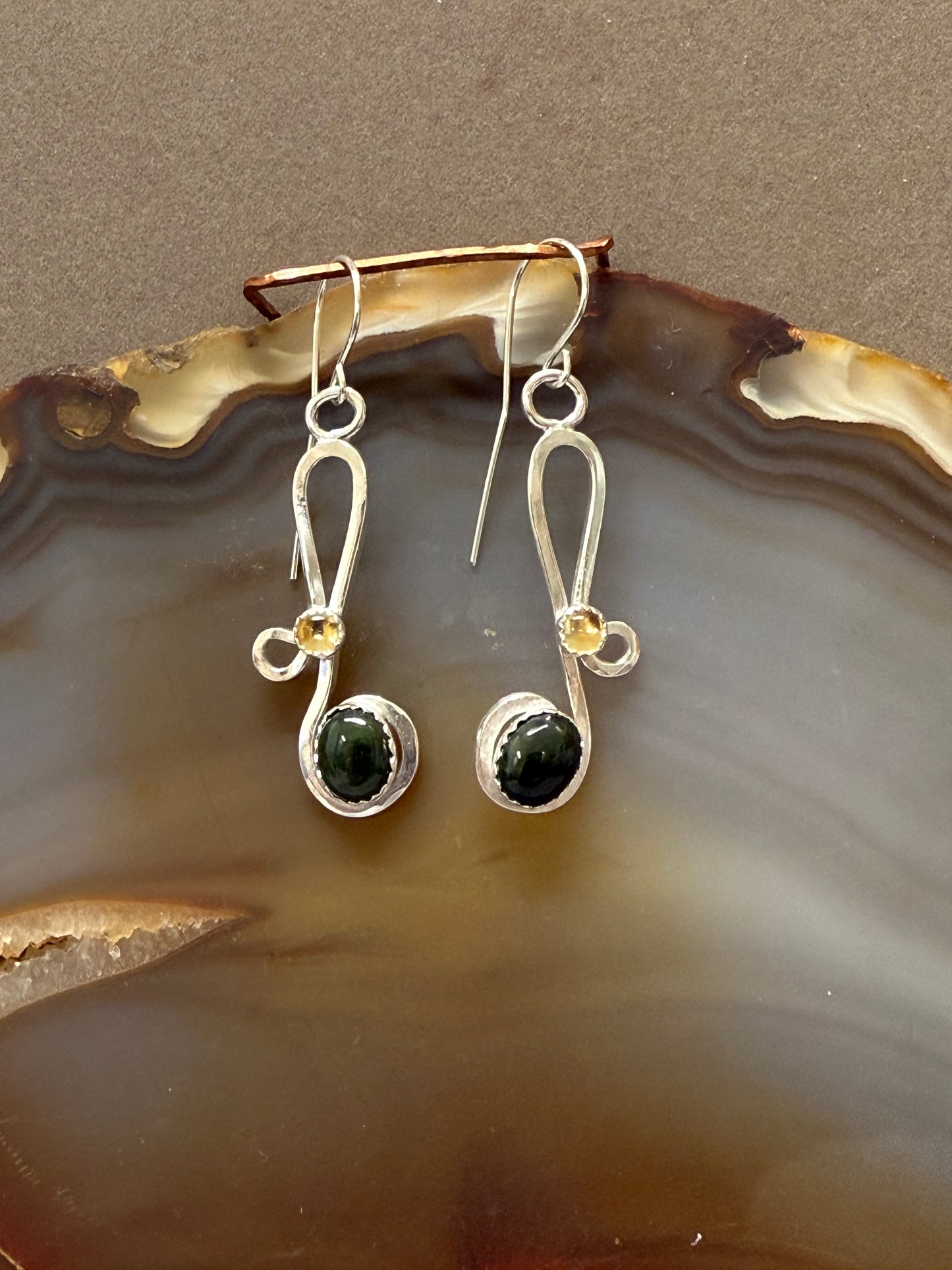 Handmade Sterling Silver Jade and Citrine Earrings